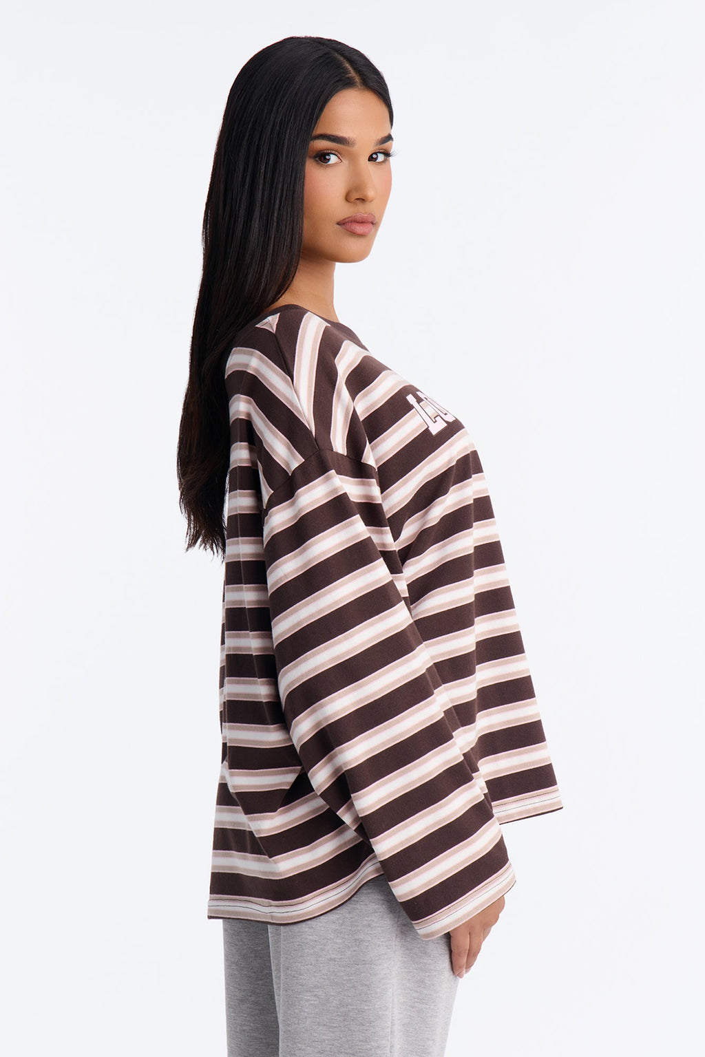 Pacific Coast Drive Striped Off Shoulder Top - Brown