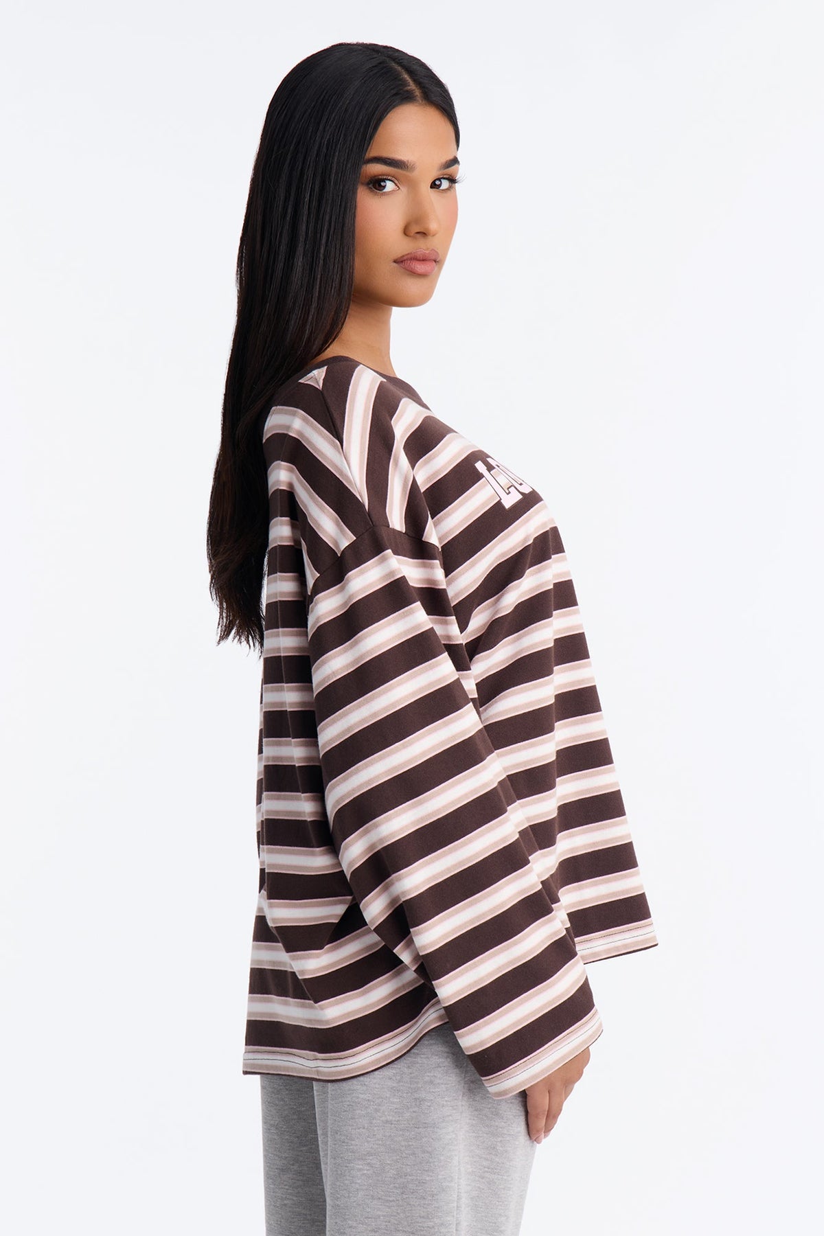Pacific Coast Drive Striped Off Shoulder Top - Brown