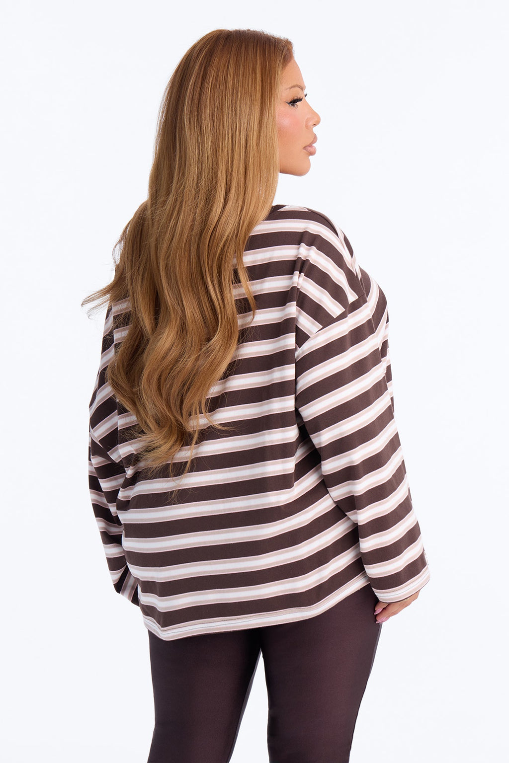 Pacific Coast Drive Striped Off Shoulder Top - Brown