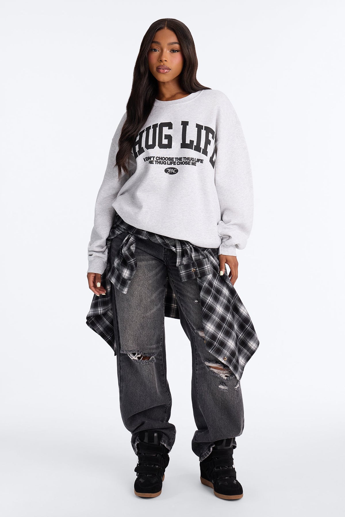 Tupac Thug Life Chose Me Crew Neck - Light Grey