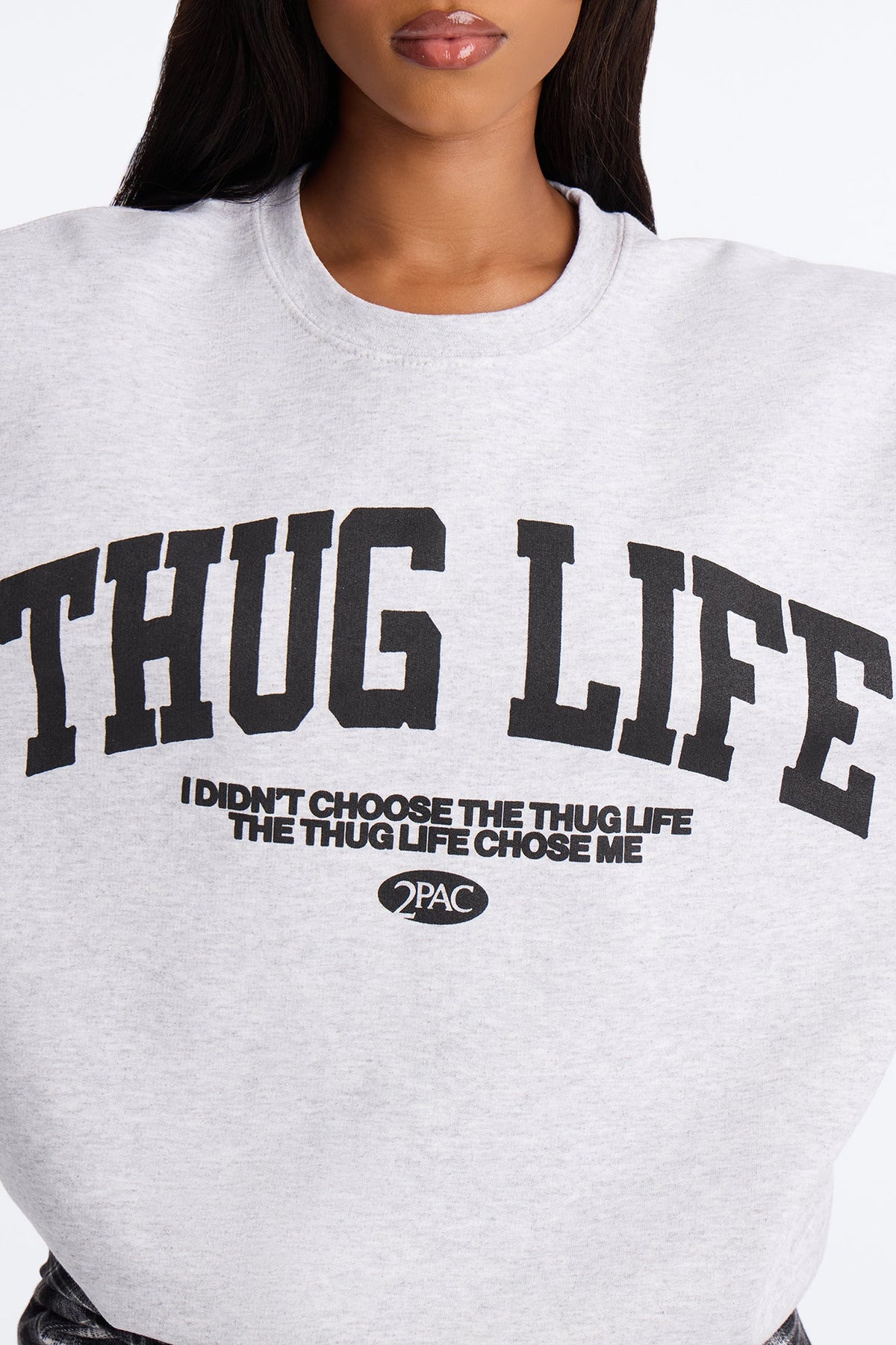 Tupac Thug Life Chose Me Crew Neck - Light Grey