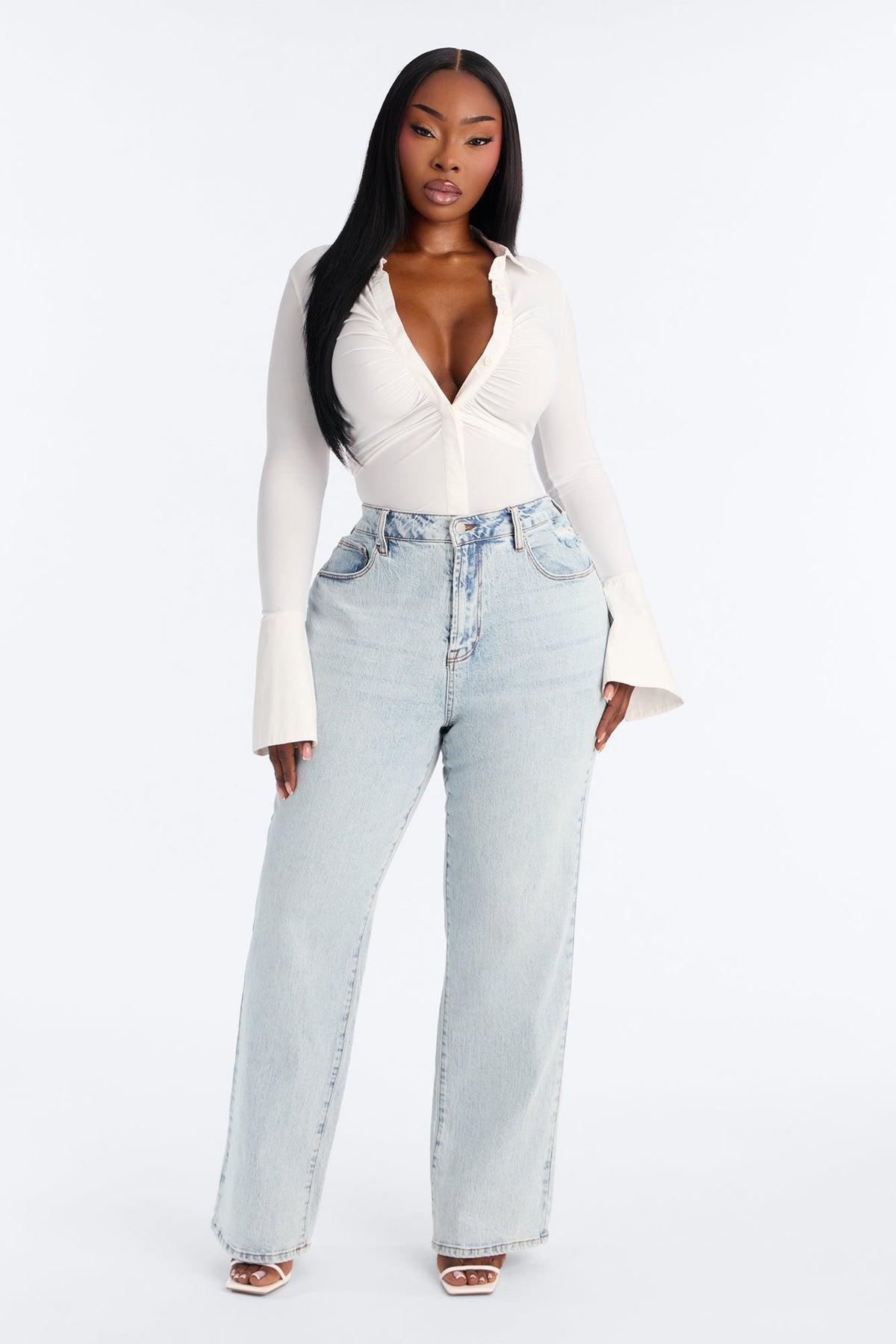 Kiss And Tell High Rise Low Stretch Straight Leg Jeans - Light Blue Wash