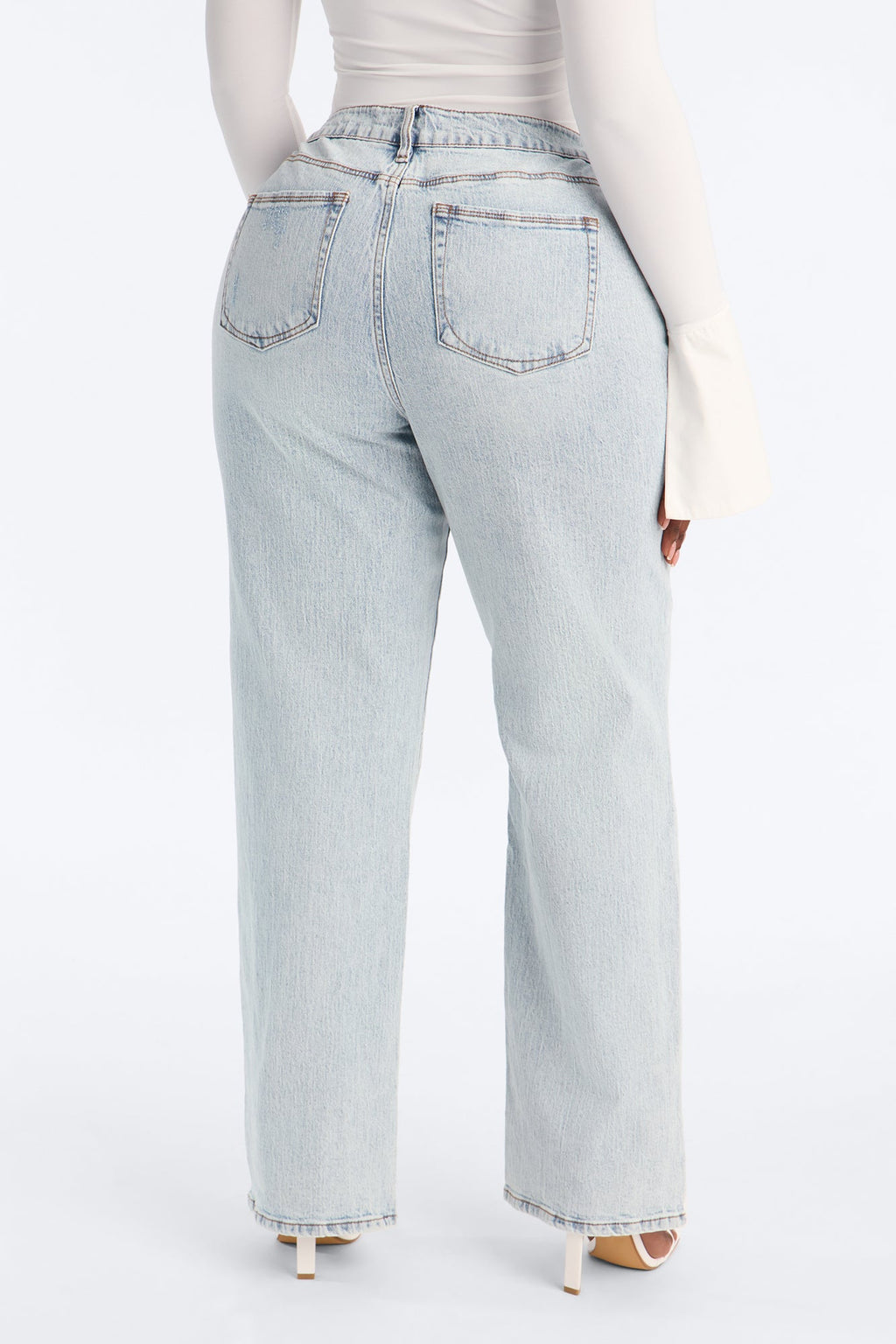 Kiss And Tell High Rise Low Stretch Straight Leg Jeans - Light Blue Wash