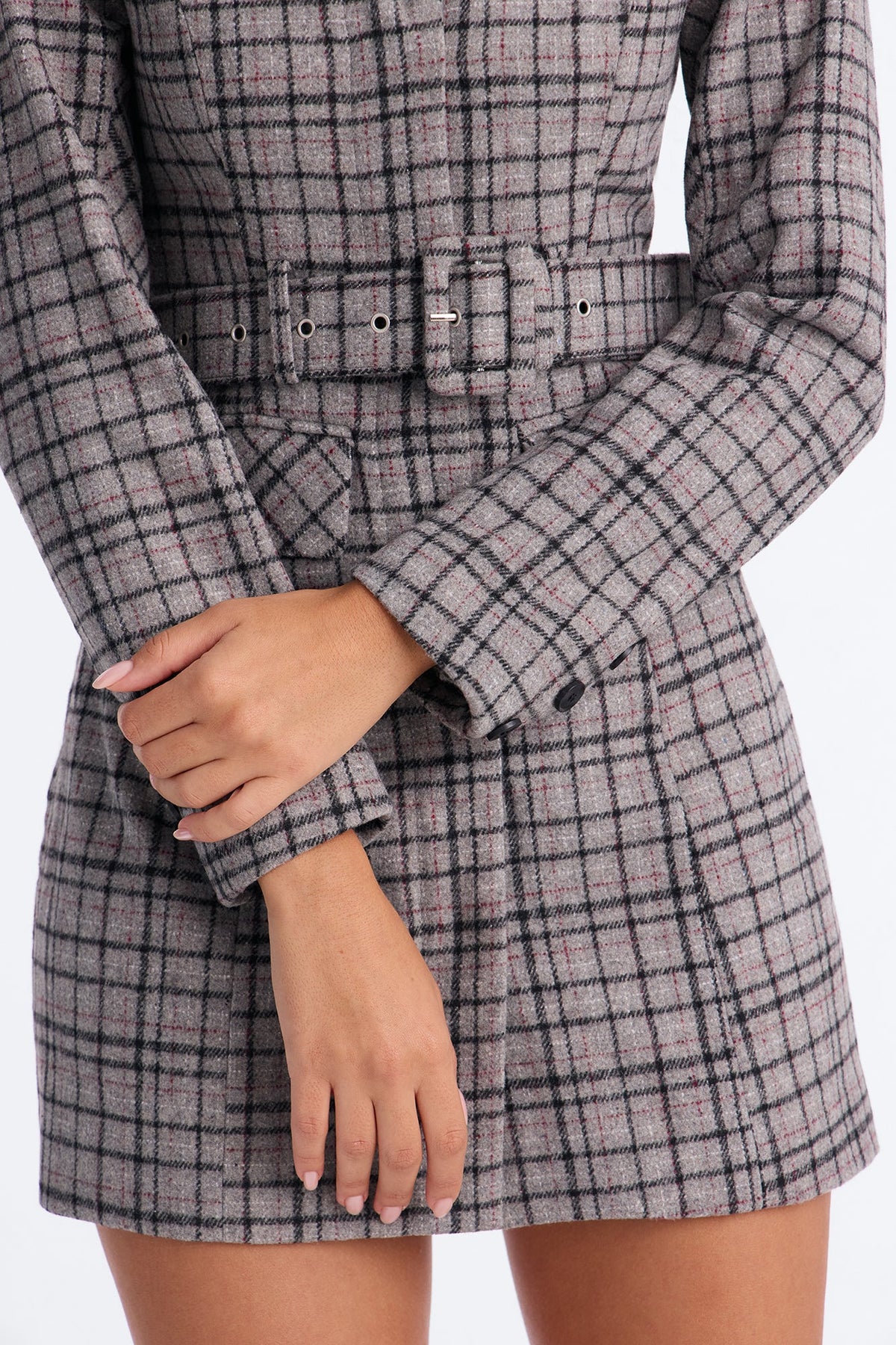 Clocking In Plaid Blazer Mini Dress - Grey