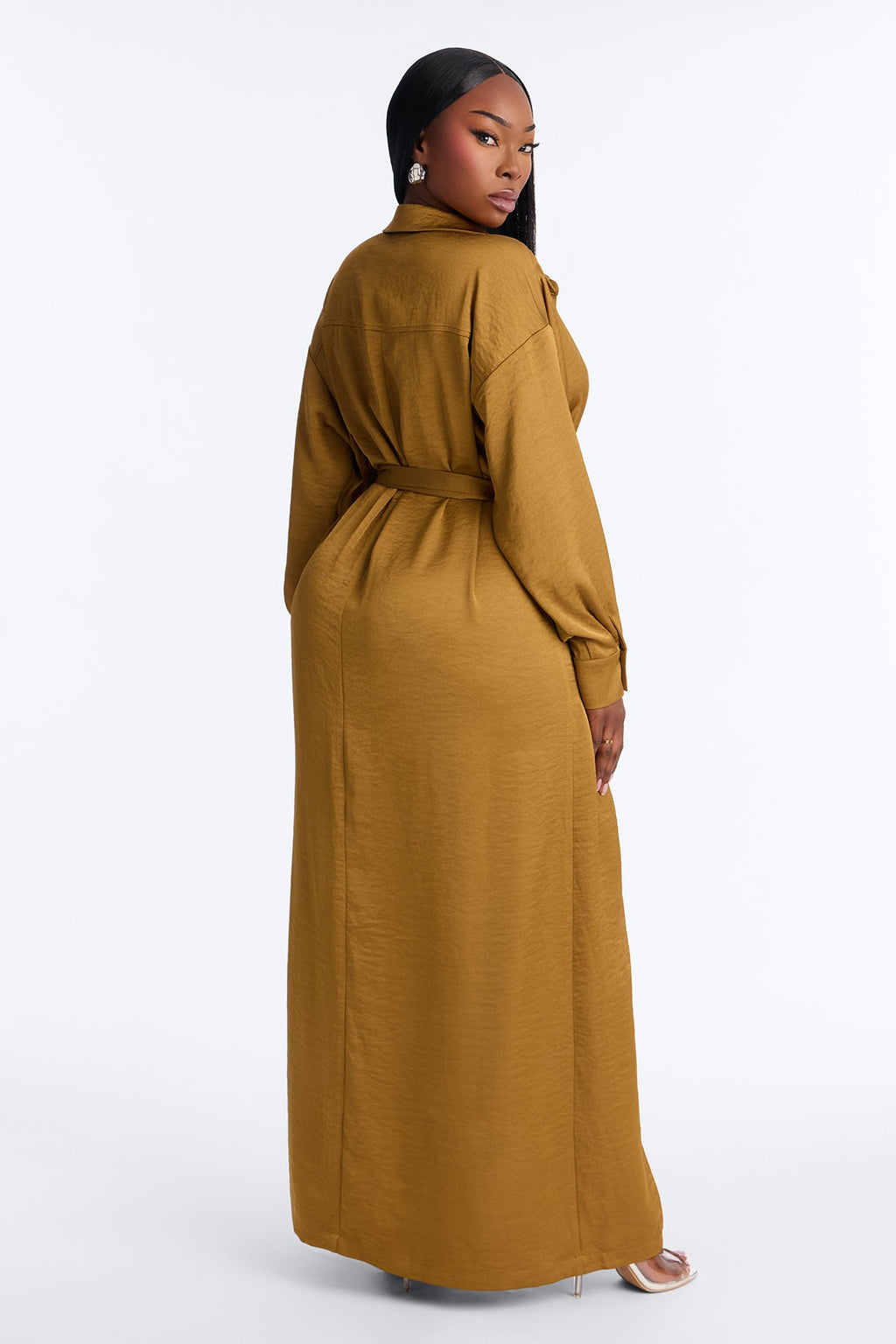 Gigi Satin Button Up Maxi Dress - Olive