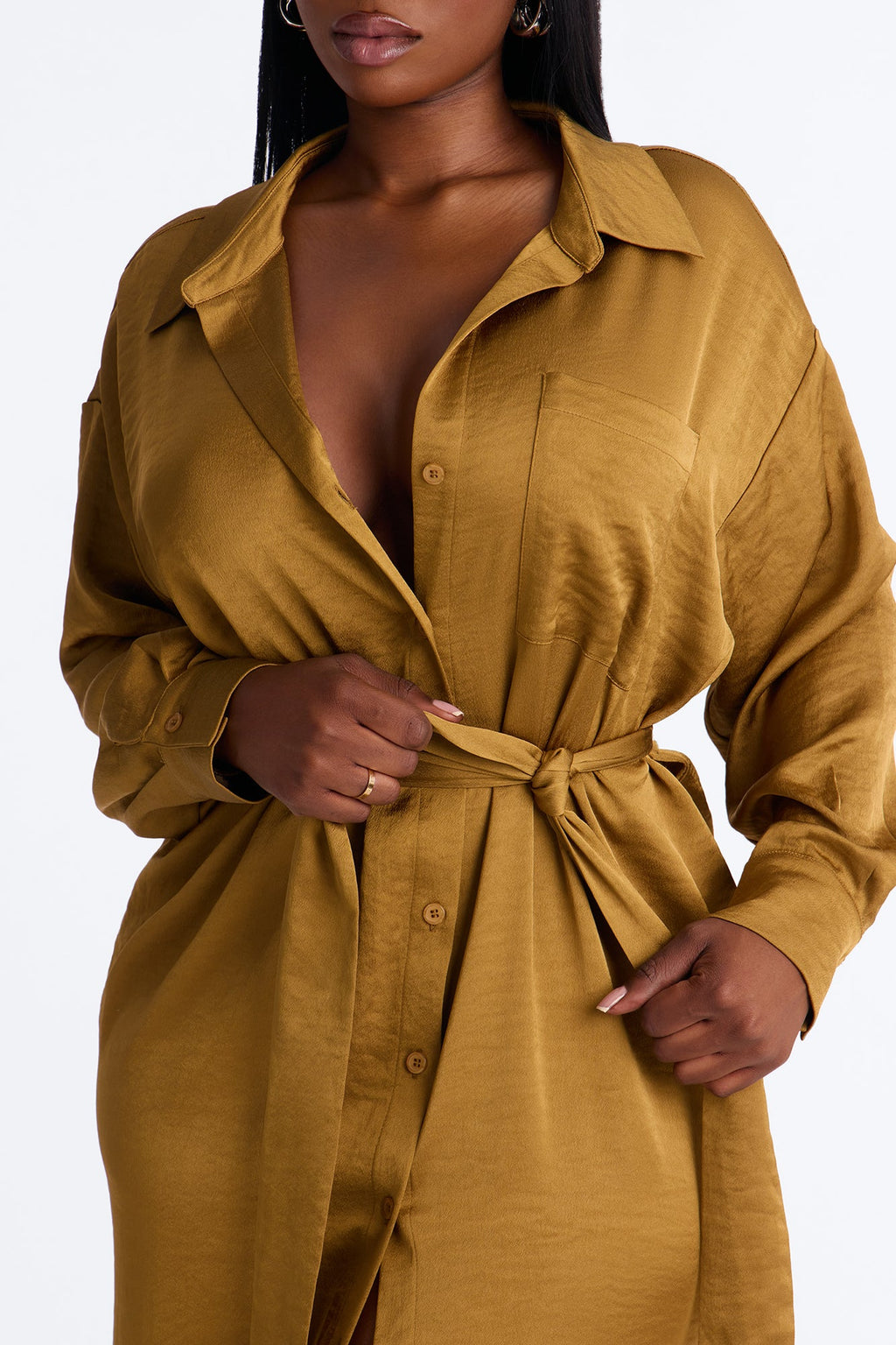 Gigi Satin Button Up Maxi Dress - Olive