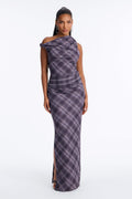 Check Me Out Mesh Plaid Maxi Dress - Purple