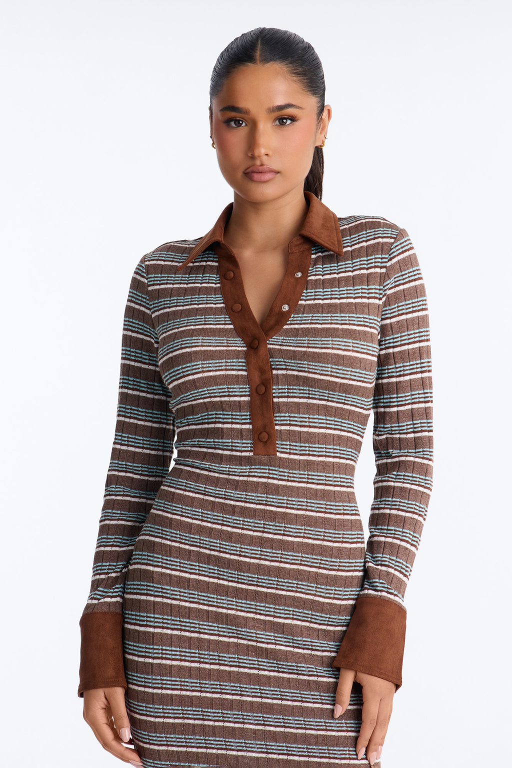 Miranda Striped Sweater Midi Dress - Brown/combo