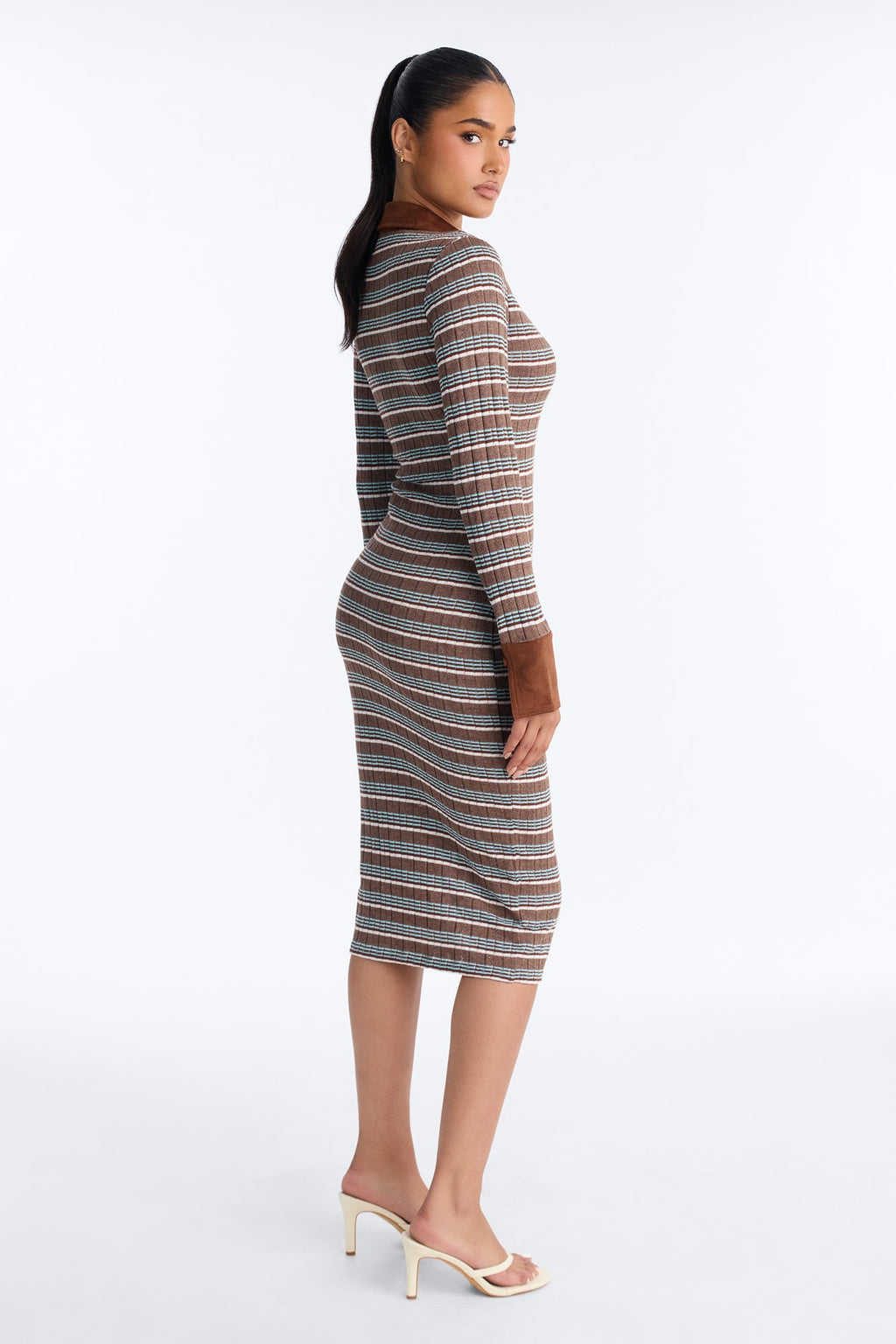 Miranda Striped Sweater Midi Dress - Brown/combo
