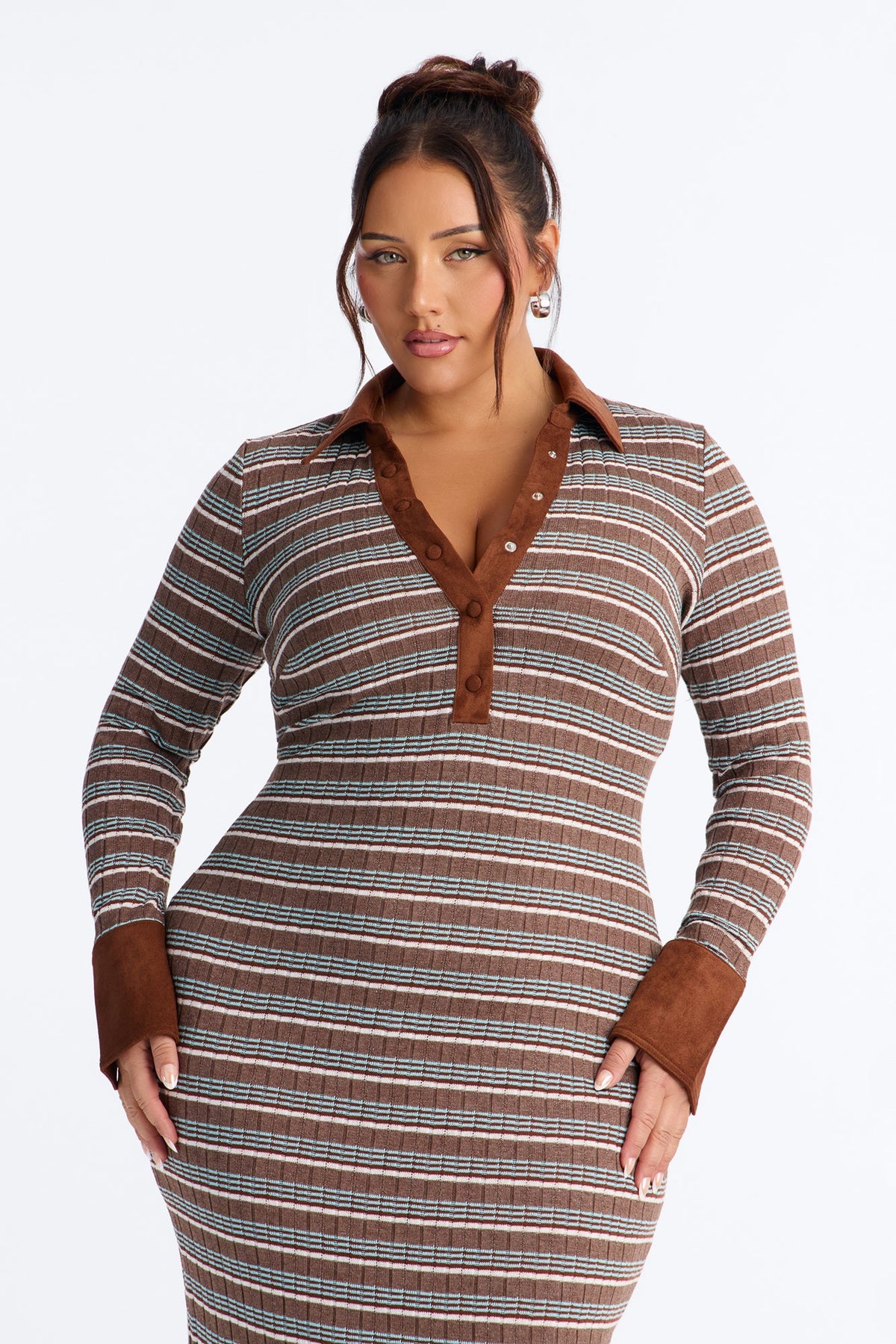 Miranda Striped Sweater Midi Dress - Brown/combo