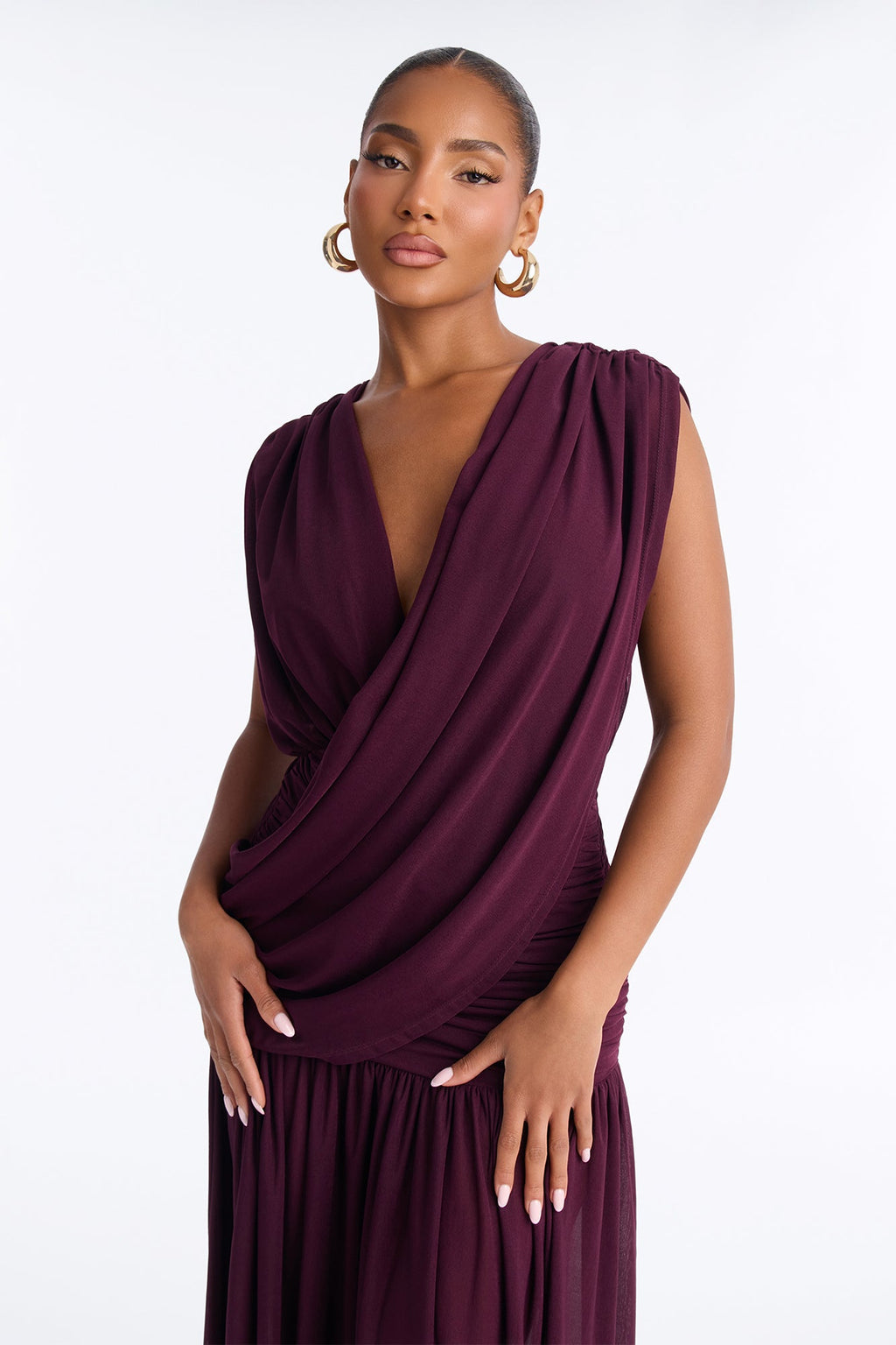 Evelyn Draped Chiffon Maxi Dress - Plum