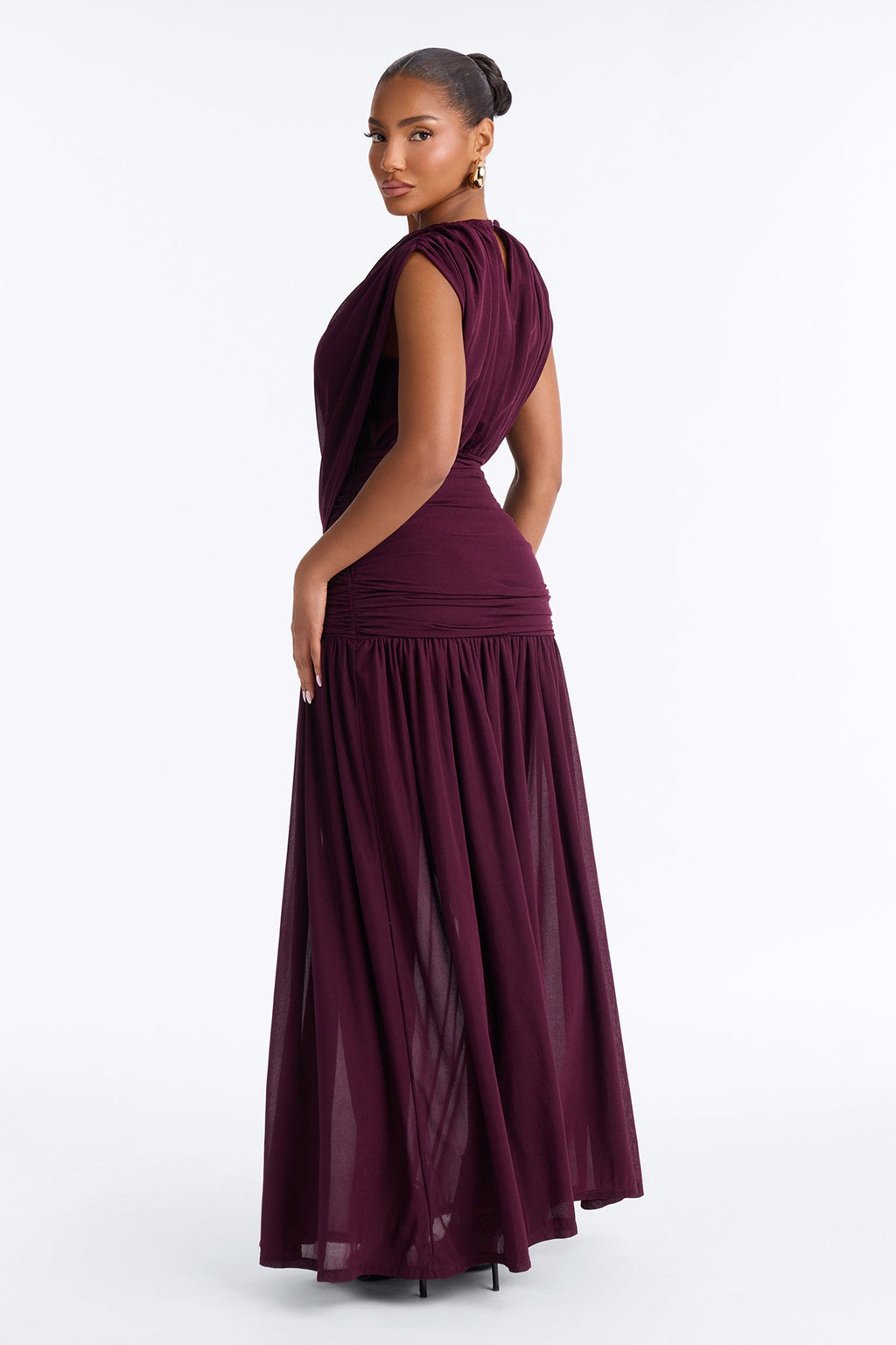 Evelyn Draped Chiffon Maxi Dress - Plum