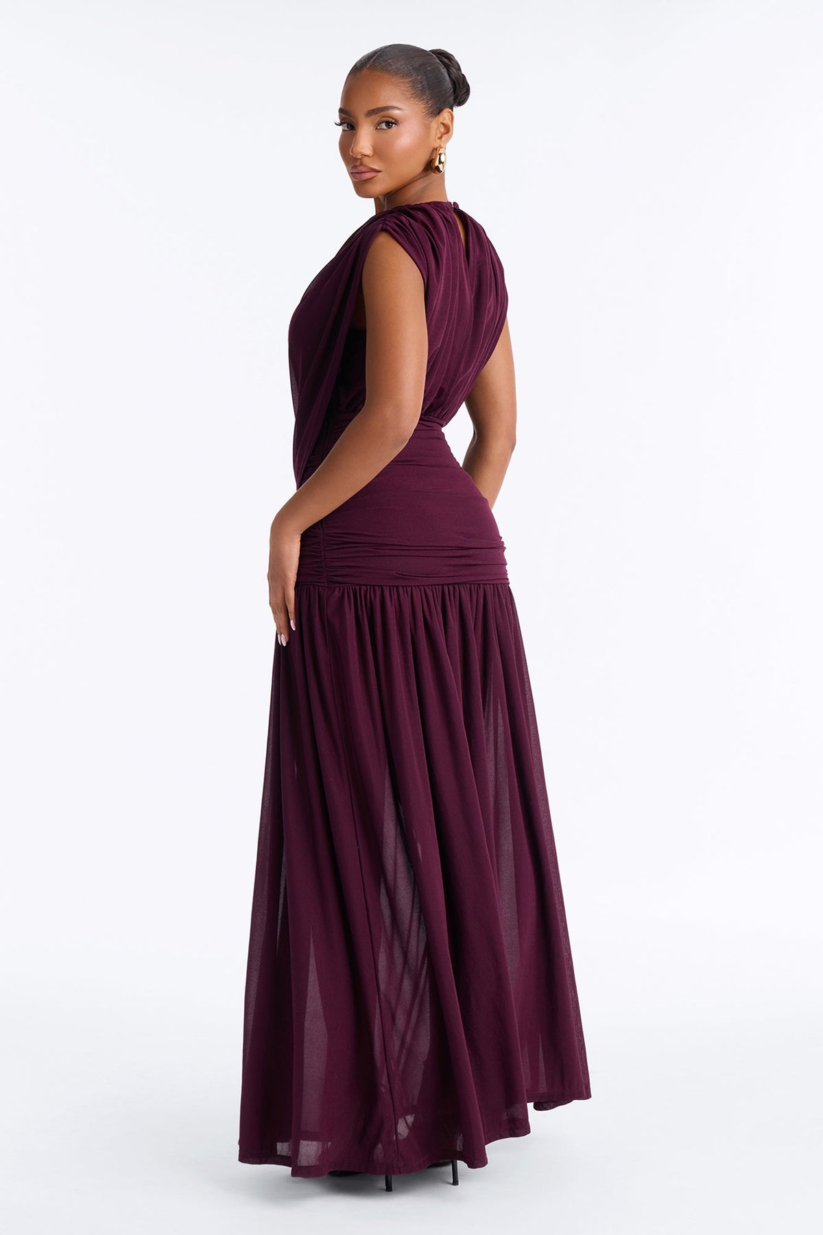 Evelyn Draped Chiffon Maxi Dress - Plum