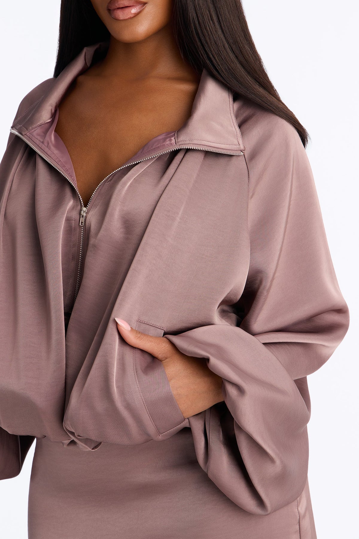 Model Off Duty Satin Micro Mini Dress - Mauve