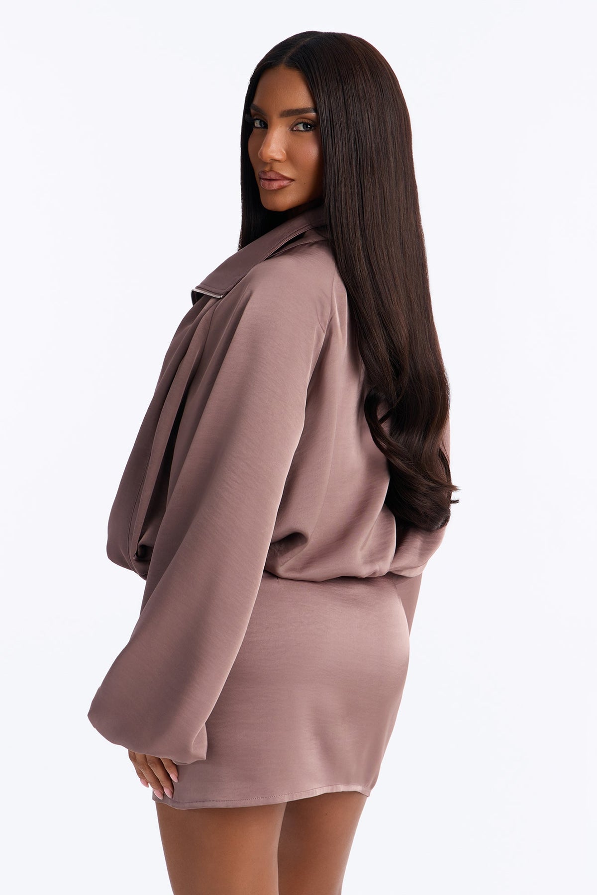 Model Off Duty Satin Micro Mini Dress - Mauve