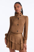 Emmy Ruffle Satin Mini Dress - Mocha