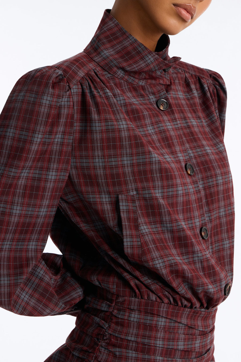 Picture This Ruffle Plaid Mini Dress - Burgundy/combo