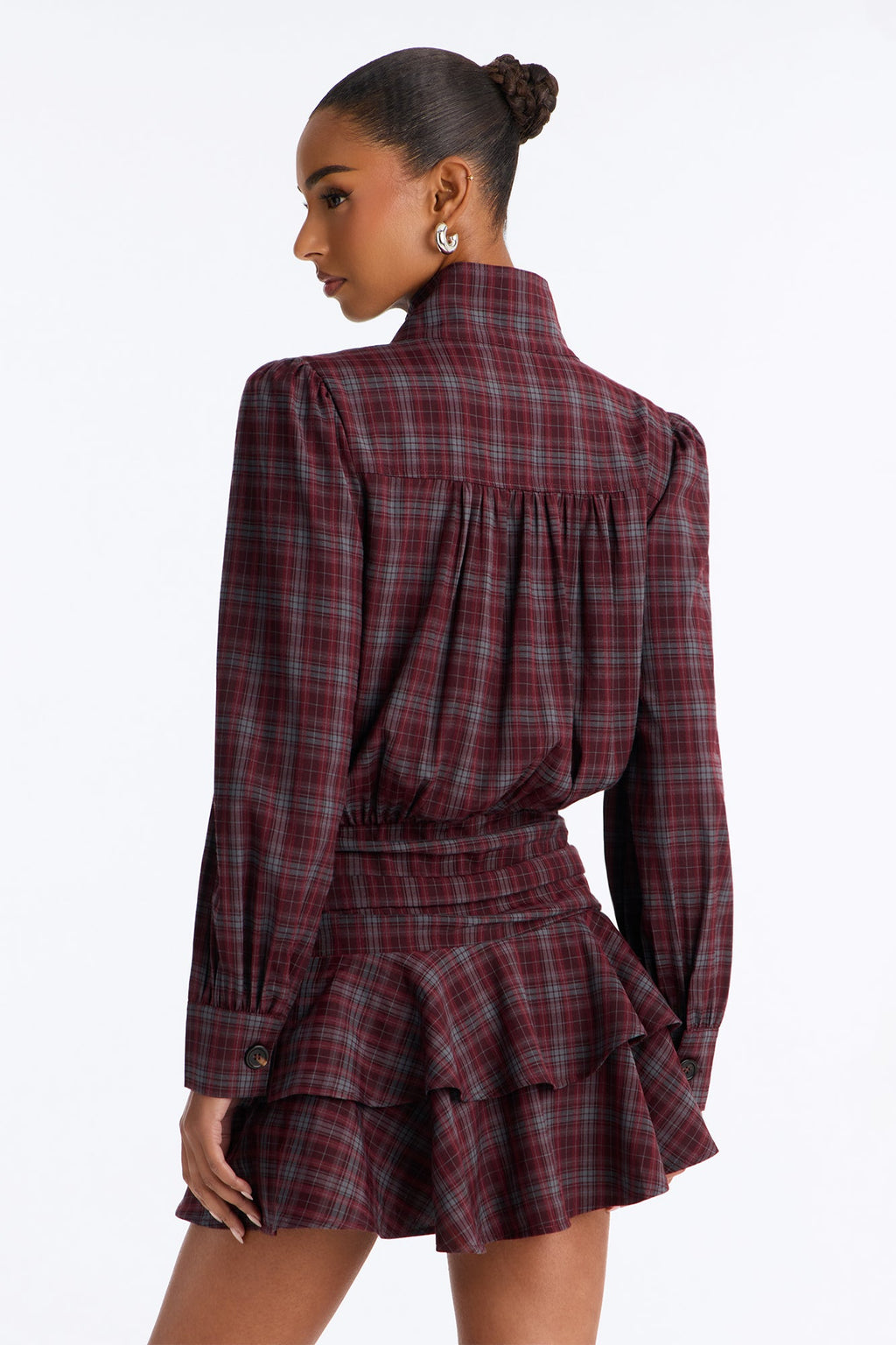 Picture This Ruffle Plaid Mini Dress - Burgundy/combo