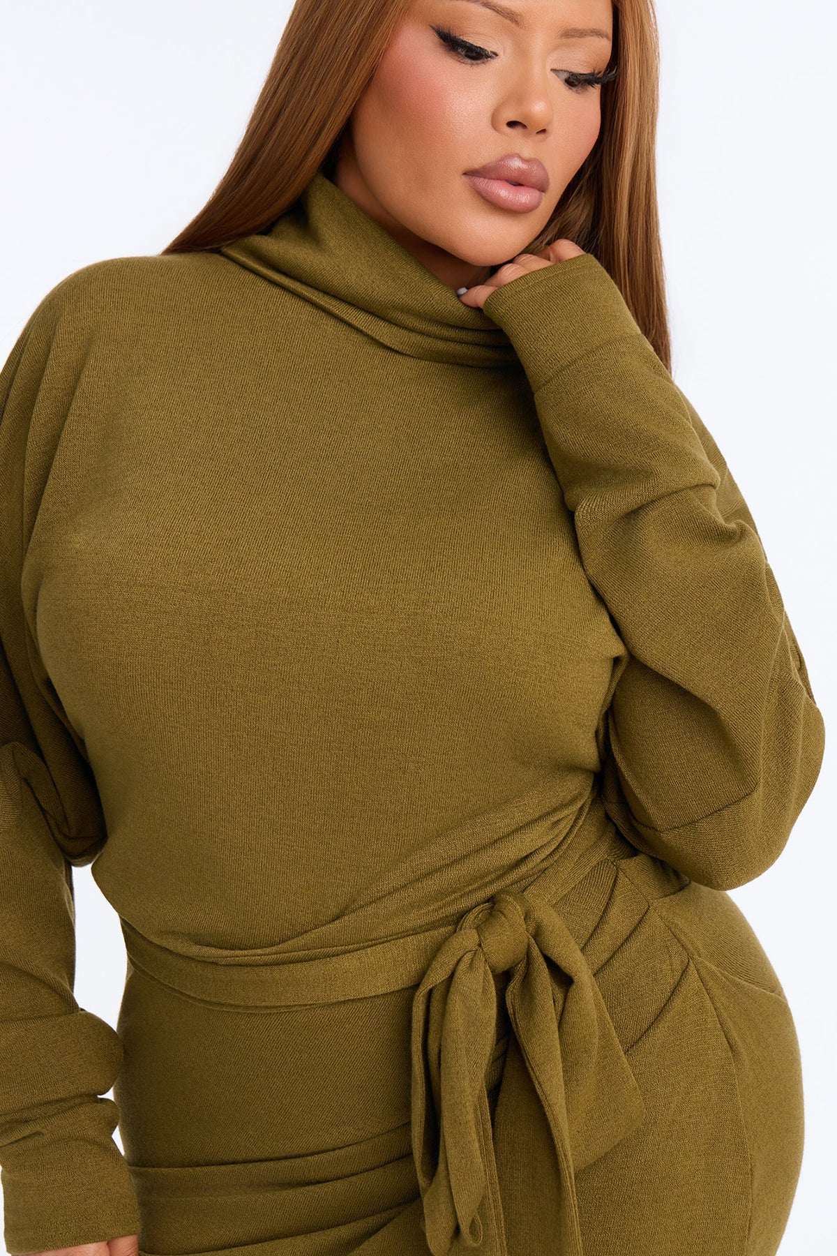 Warm Embrace Tie Waist Sweater Maxi Dress - Olive
