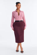 Sophisticated Lady 2 Piece Belted Midi Dress - Mauve/combo