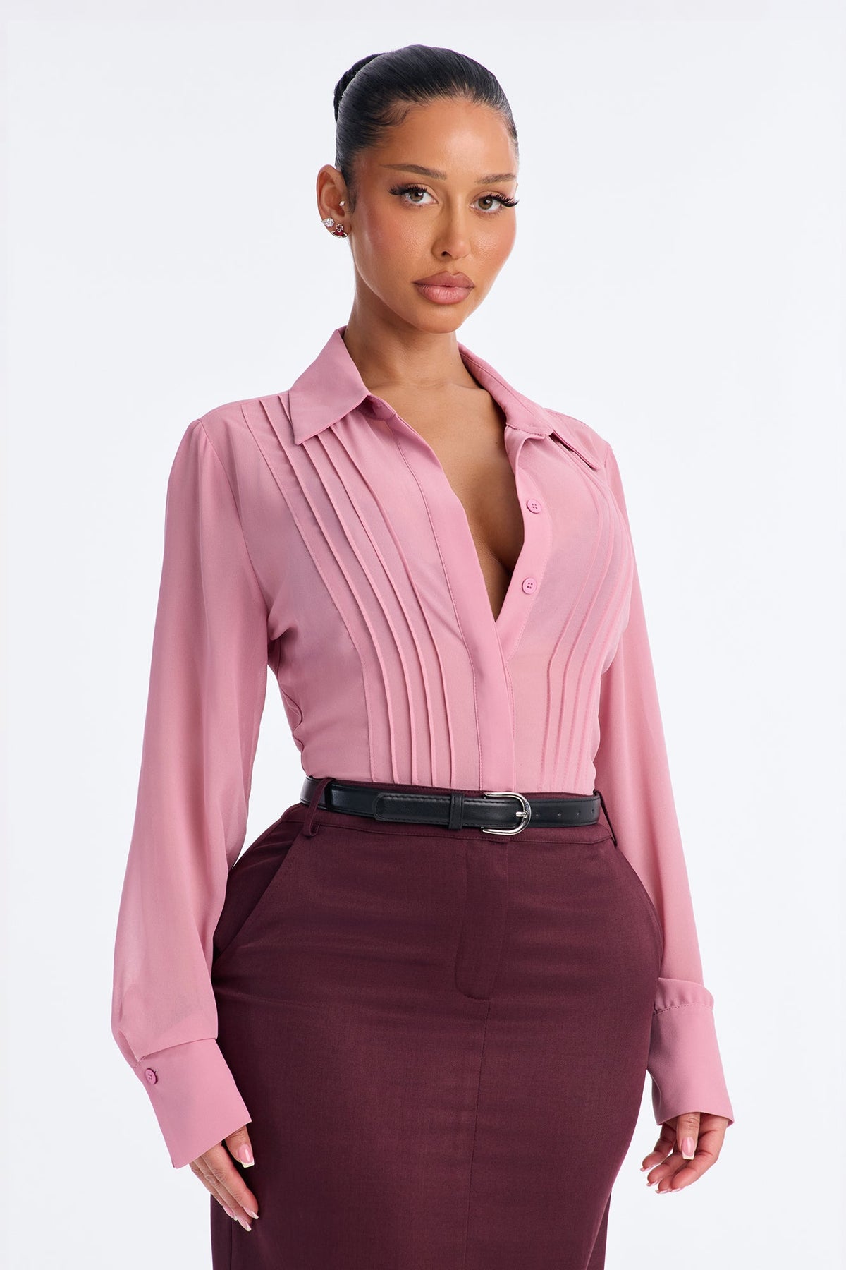 Sophisticated Lady 2 Piece Belted Midi Dress - Mauve/combo
