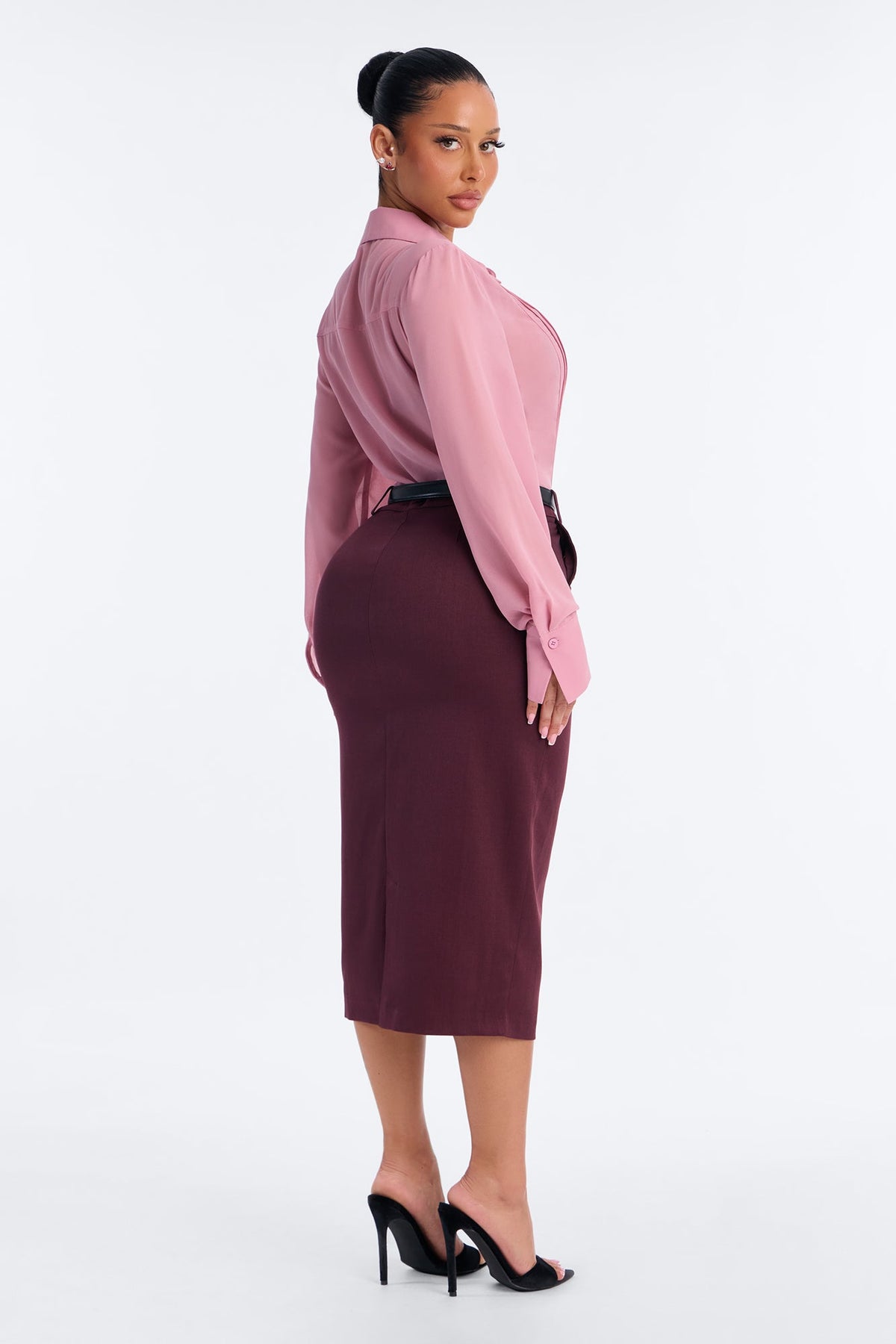 Sophisticated Lady 2 Piece Belted Midi Dress - Mauve/combo