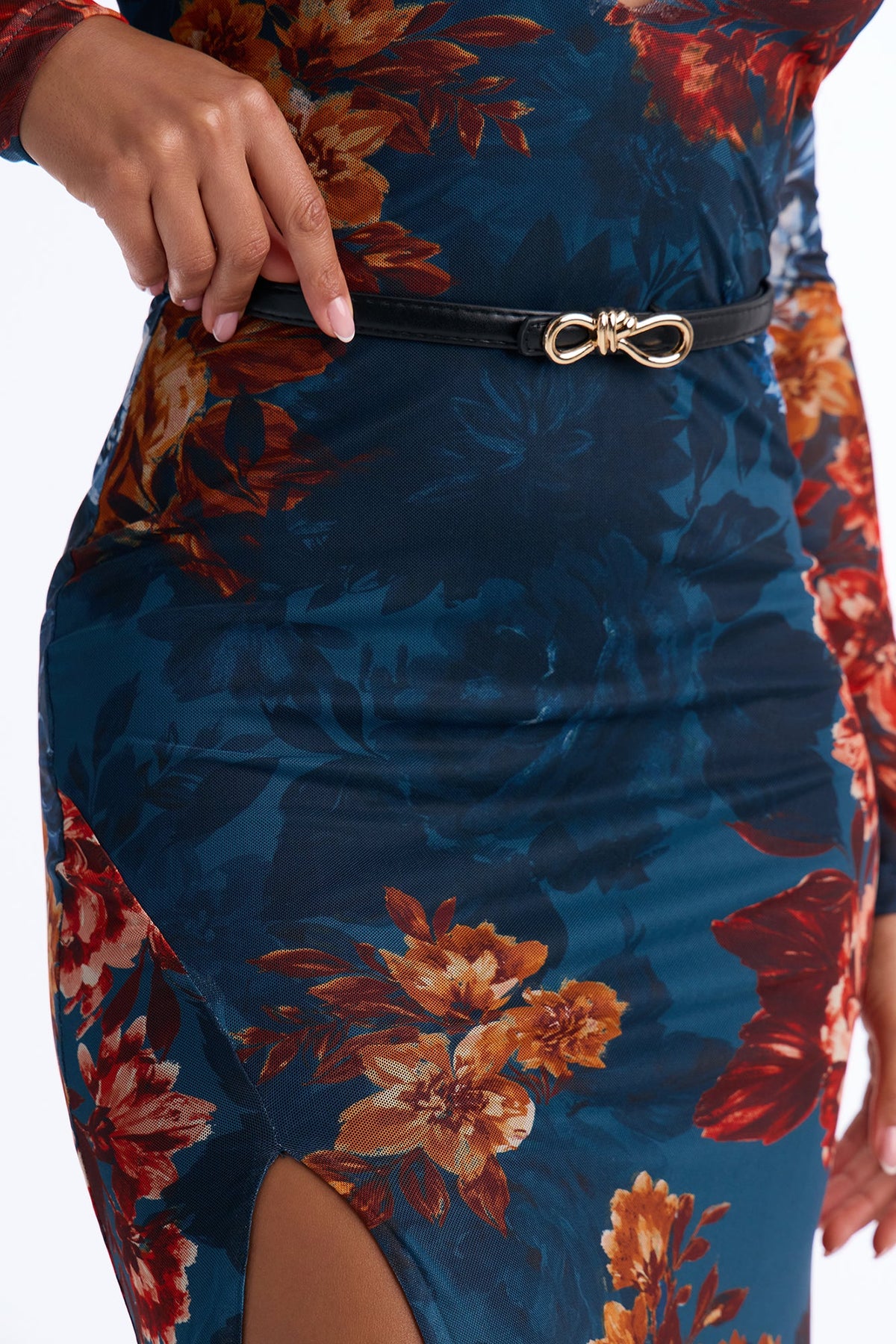 True Classic Belted Mesh Maxi Dress - Teal/combo