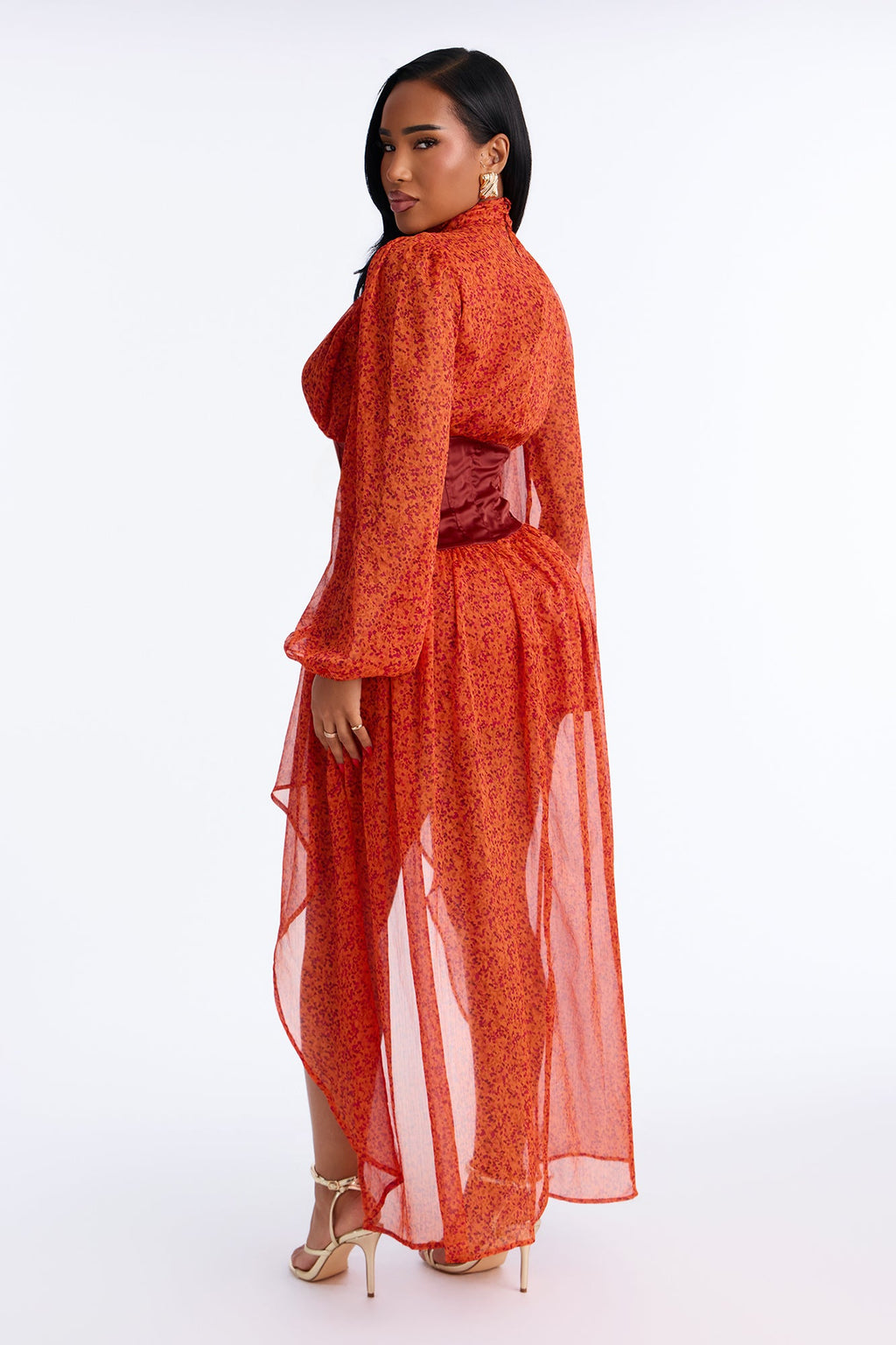All In Your Mind Chiffon High Low Maxi Dress - Rust/combo