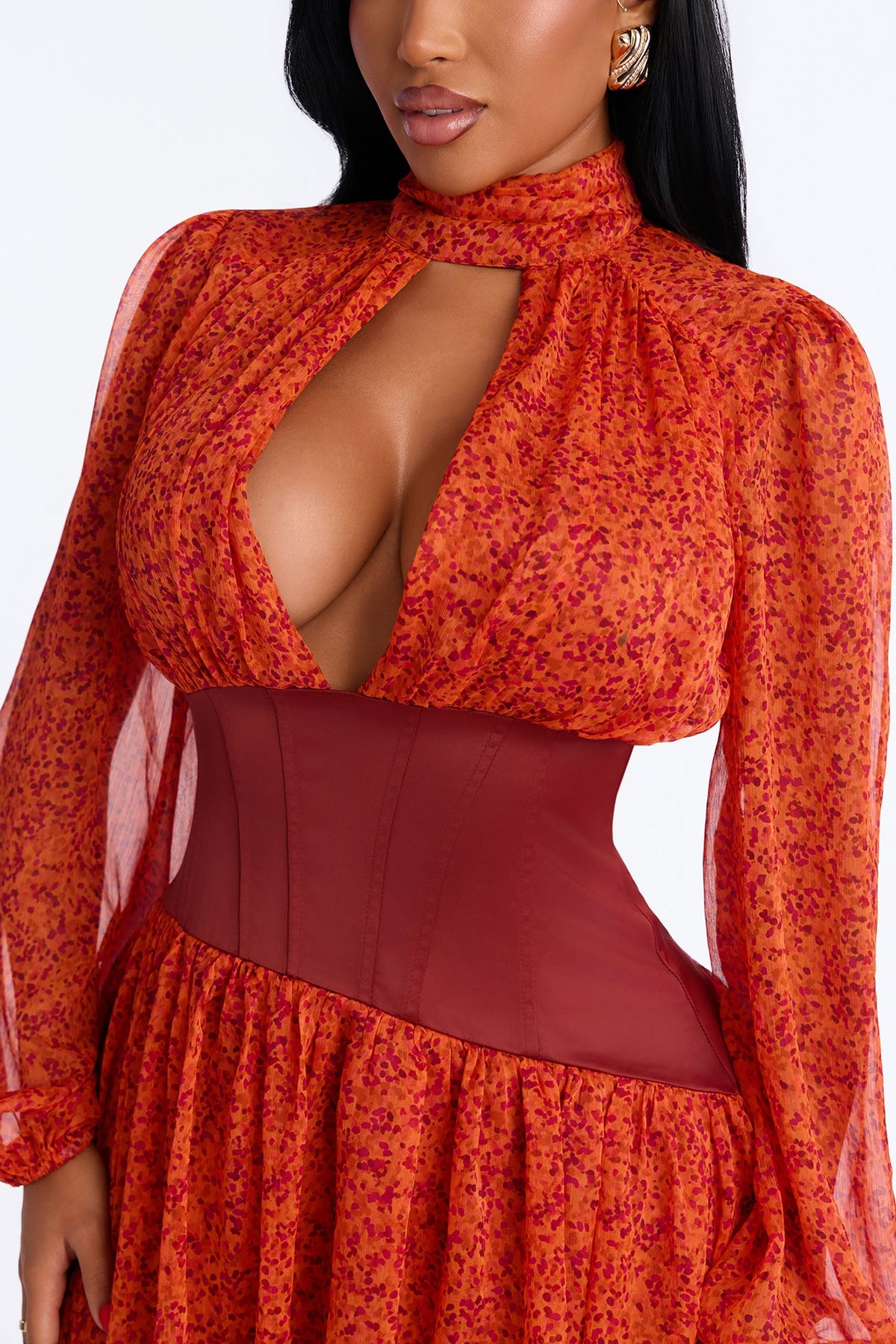 All In Your Mind Chiffon High Low Maxi Dress - Rust/combo