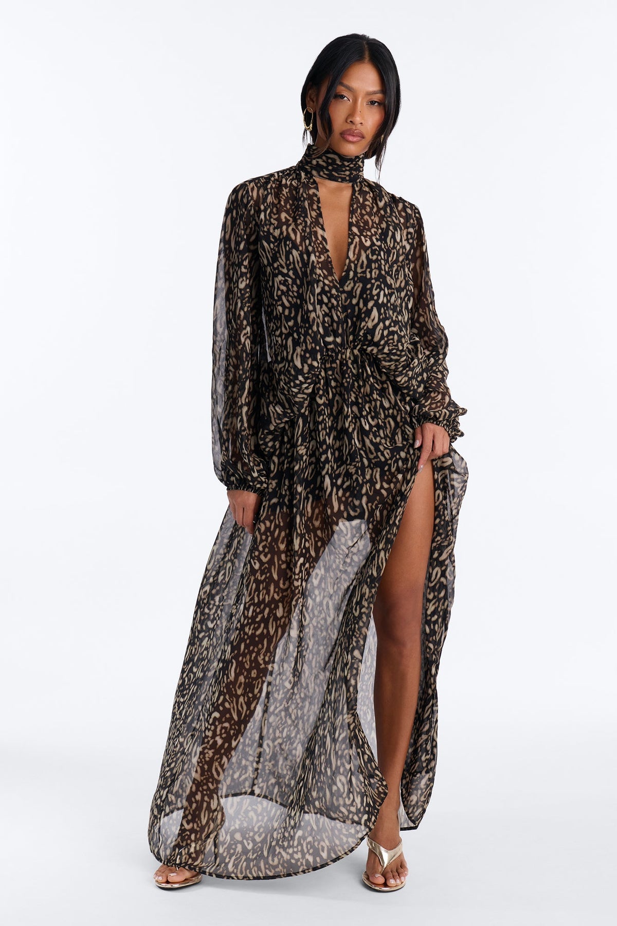 Leave An Impression Chiffon Maxi Dress - Black/combo