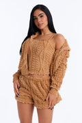 One Of Those Nights Textured Zip Up Cami PJ Short Set - Brown