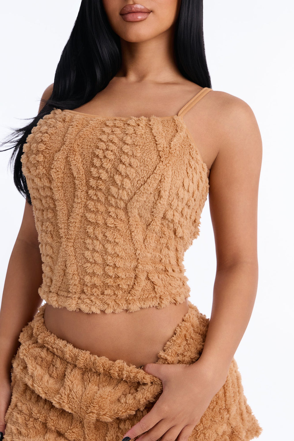 One Of Those Nights Textured Zip Up Cami PJ Short Set - Brown