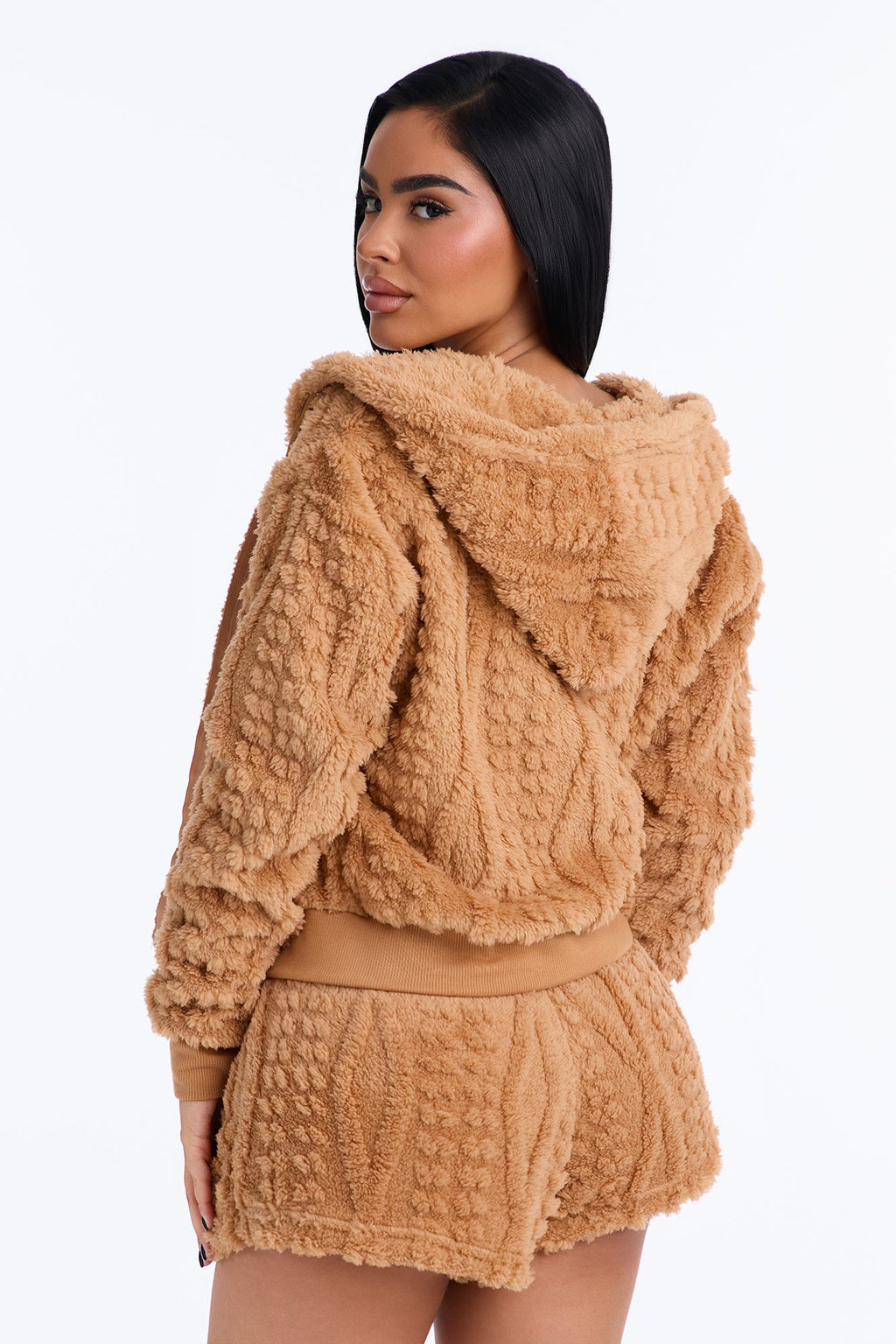 One Of Those Nights Textured Zip Up Cami PJ Short Set - Brown