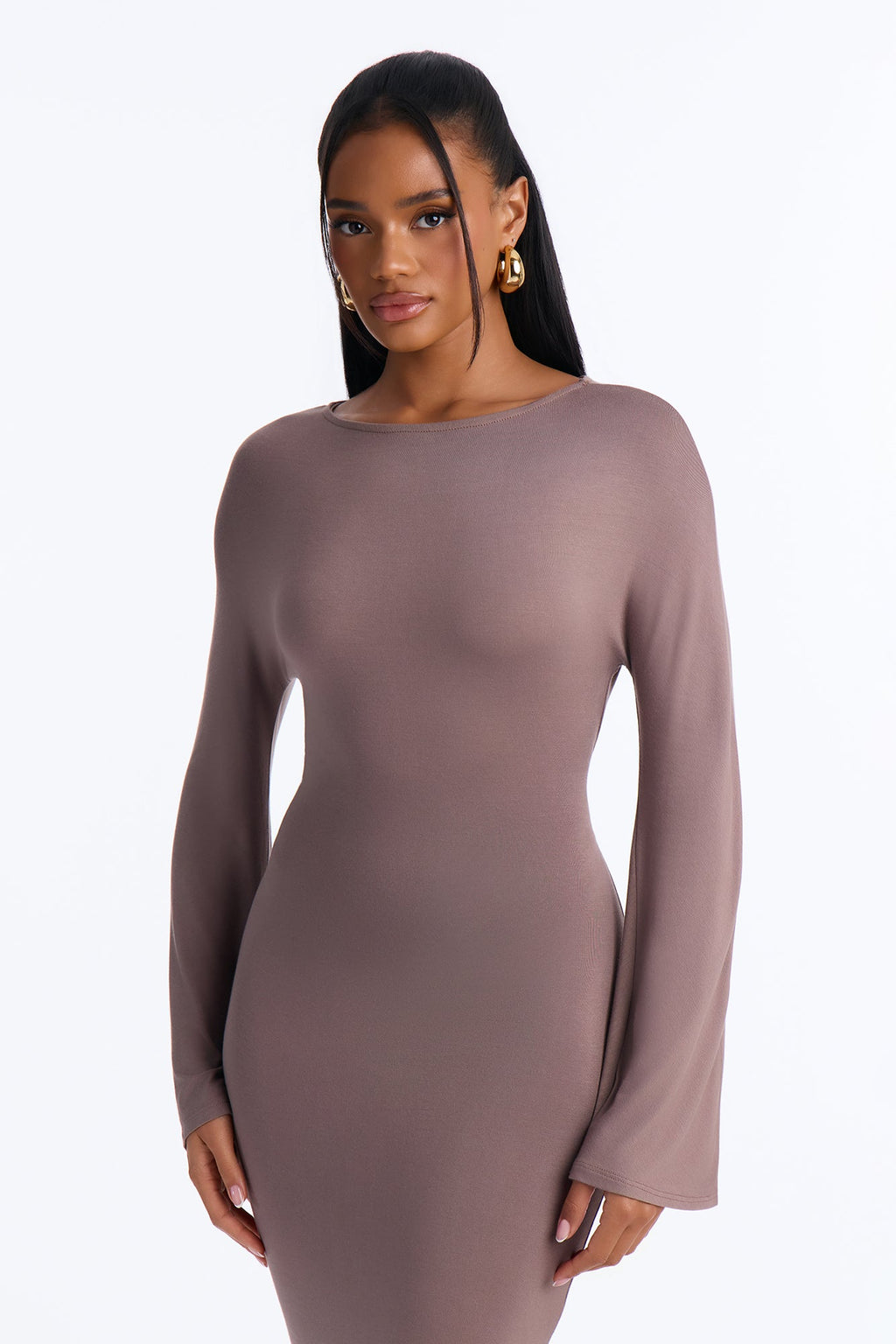 Clara Tie Back Waist Midi Dress - Chocolate