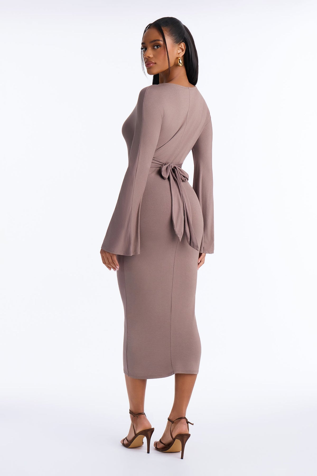 Clara Tie Back Waist Midi Dress - Chocolate
