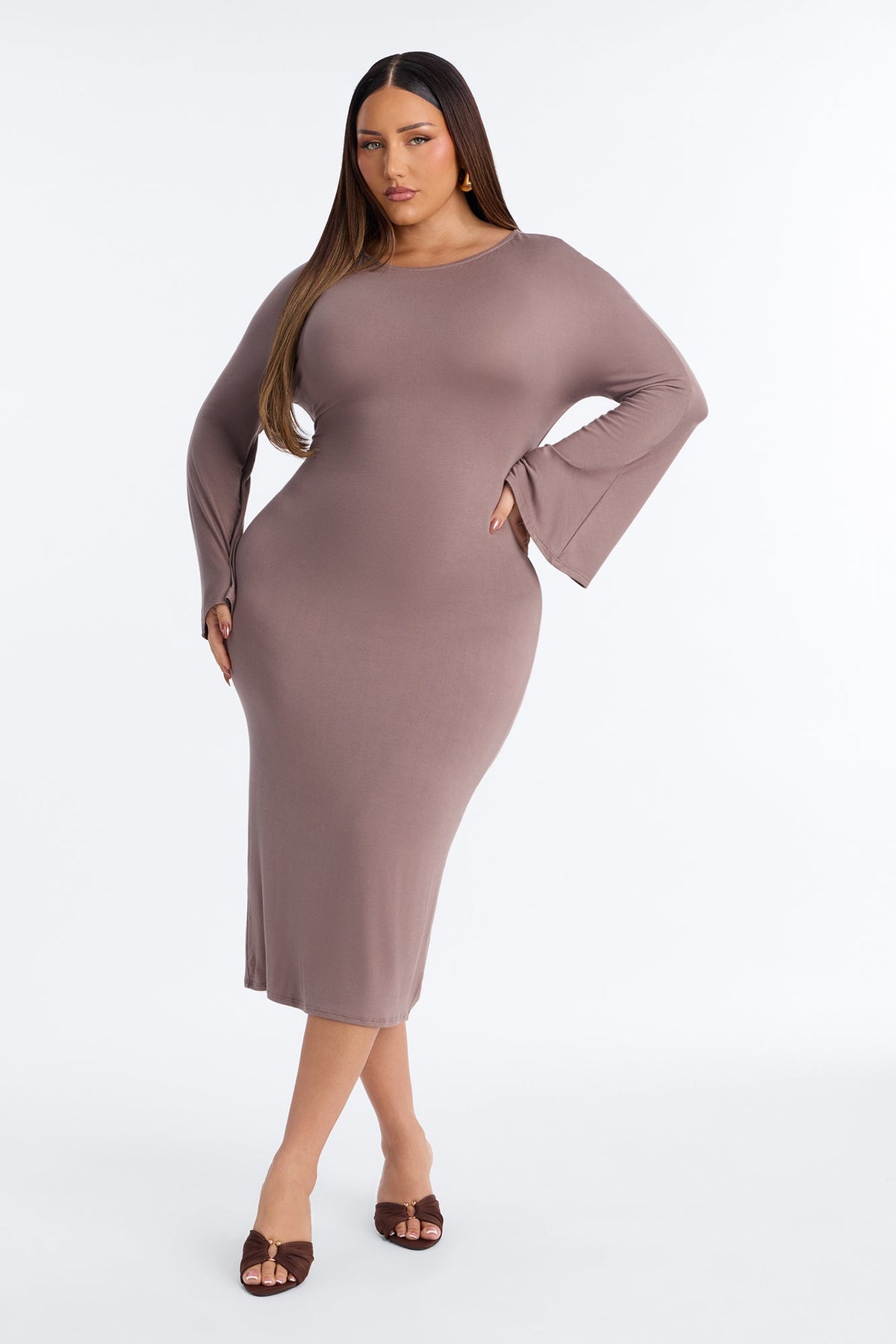 Clara Tie Back Waist Midi Dress - Chocolate