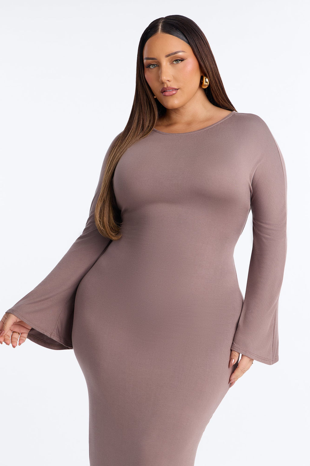 Clara Tie Back Waist Midi Dress - Chocolate