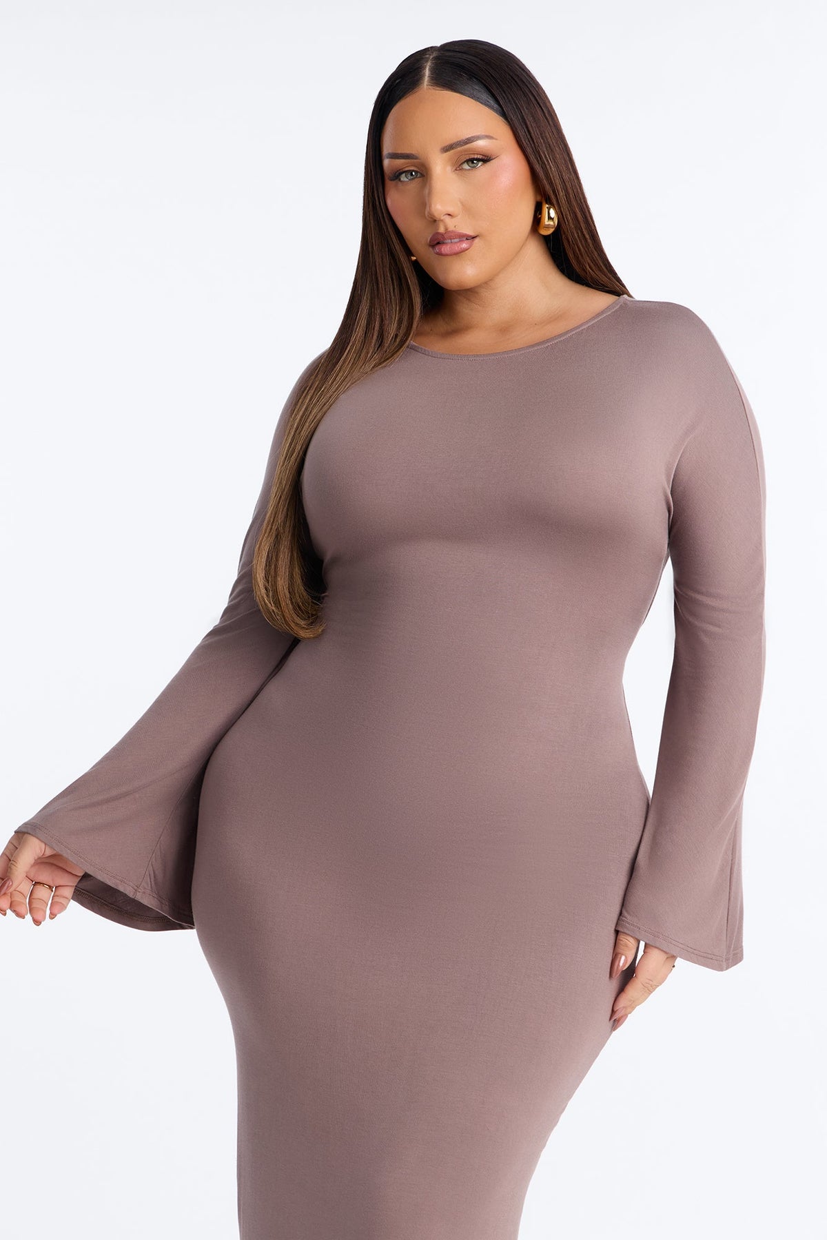 Clara Tie Back Waist Midi Dress - Chocolate