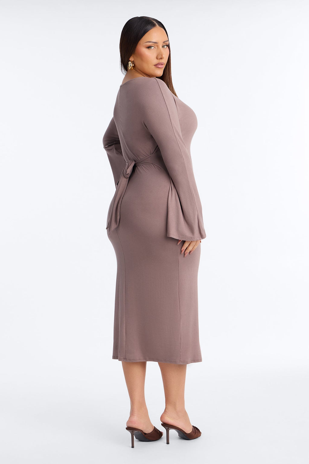 Clara Tie Back Waist Midi Dress - Chocolate