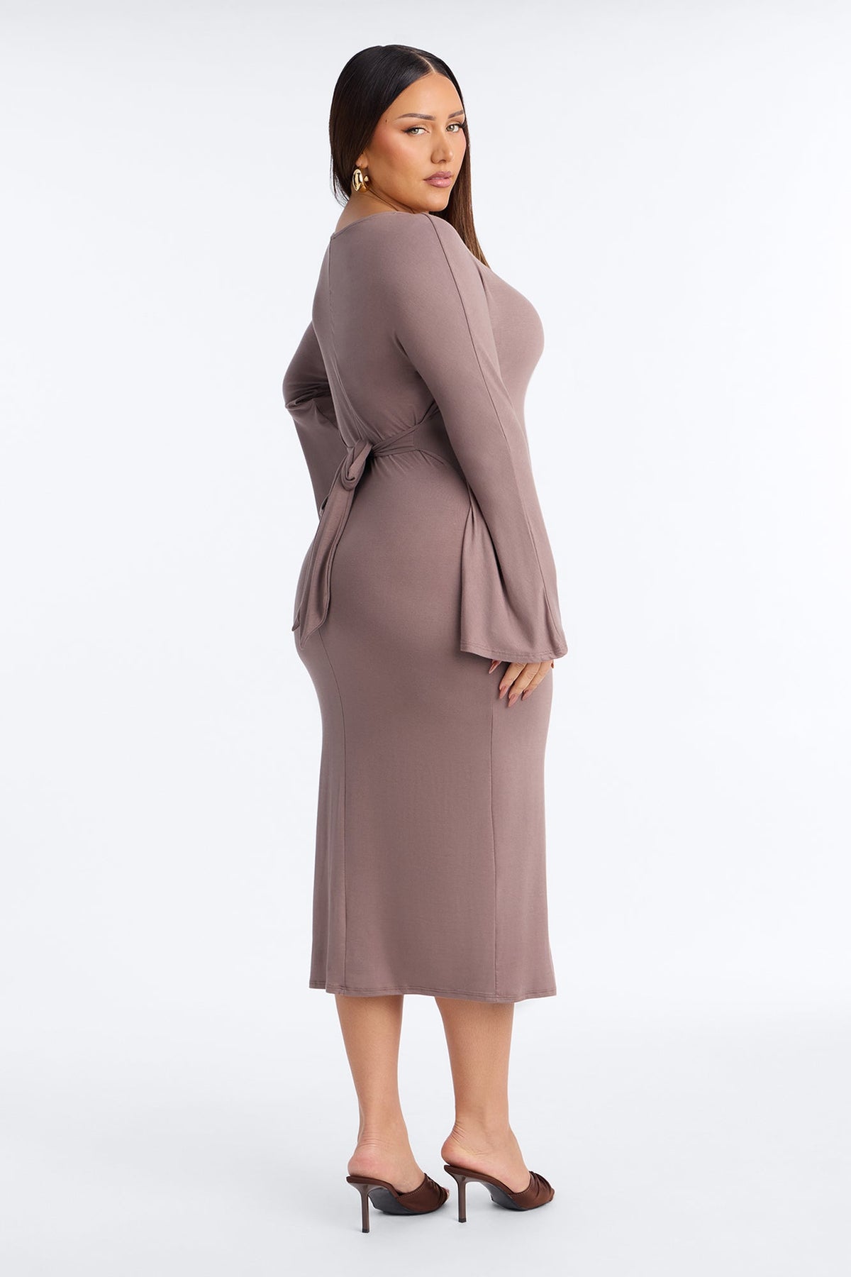 Clara Tie Back Waist Midi Dress - Chocolate