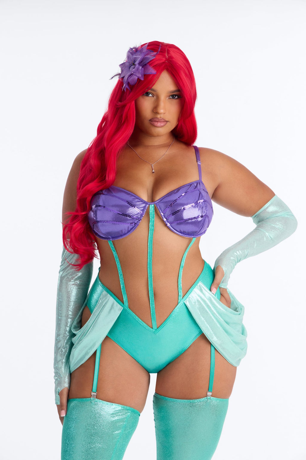 Sultry Sea Diva Princess 6 Piece Costume Set - Green/combo
