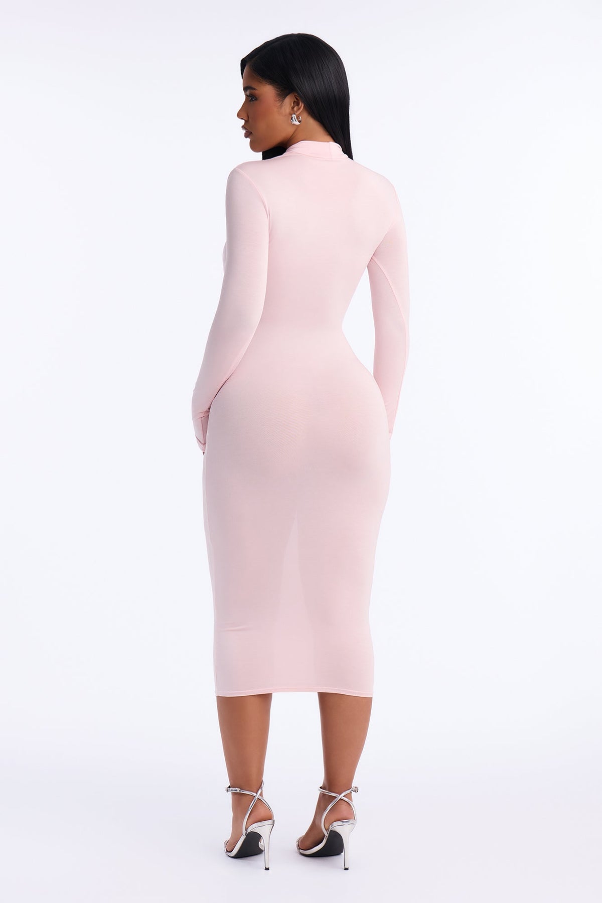 Carmen Choker Long Sleeve Midi Dress - Pink