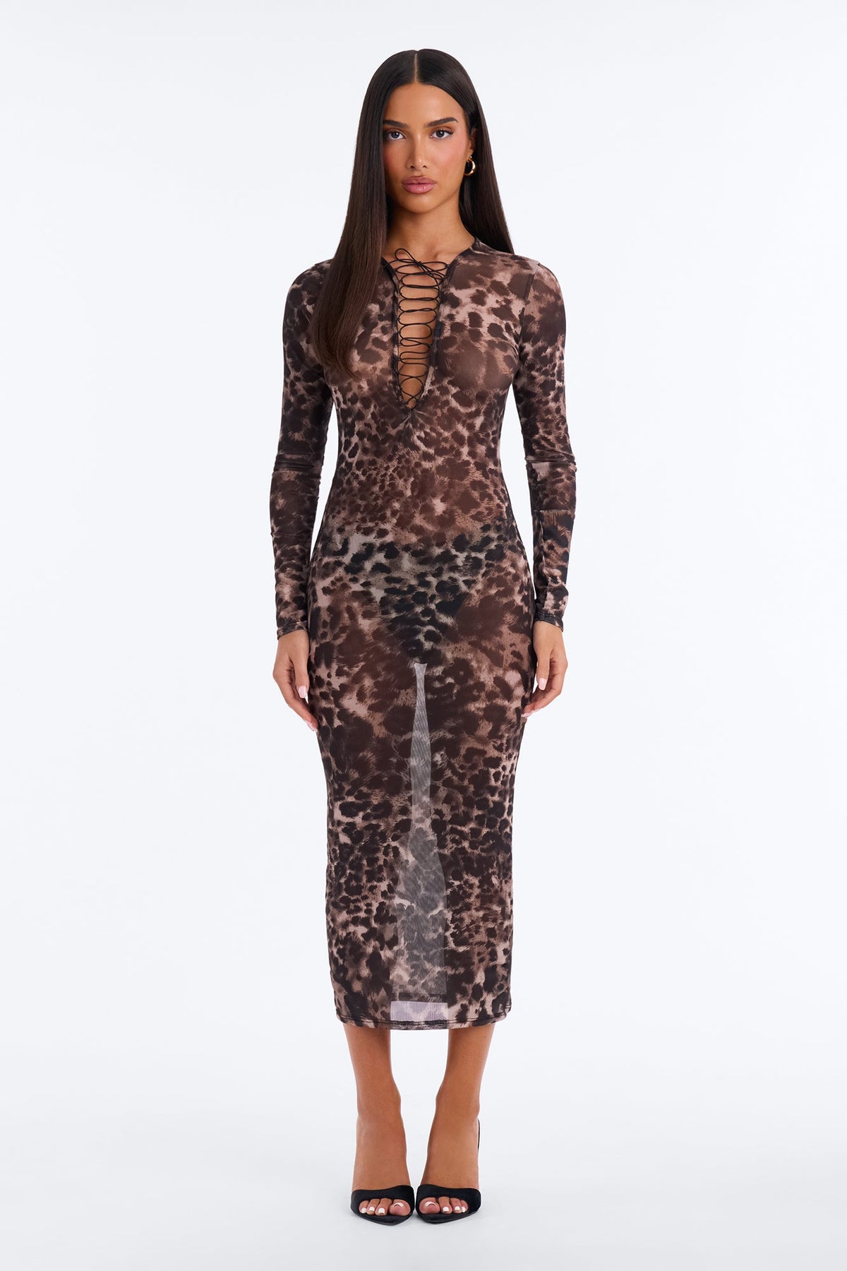 Alexia Lace Up Leopard Midi Dress - Leopard