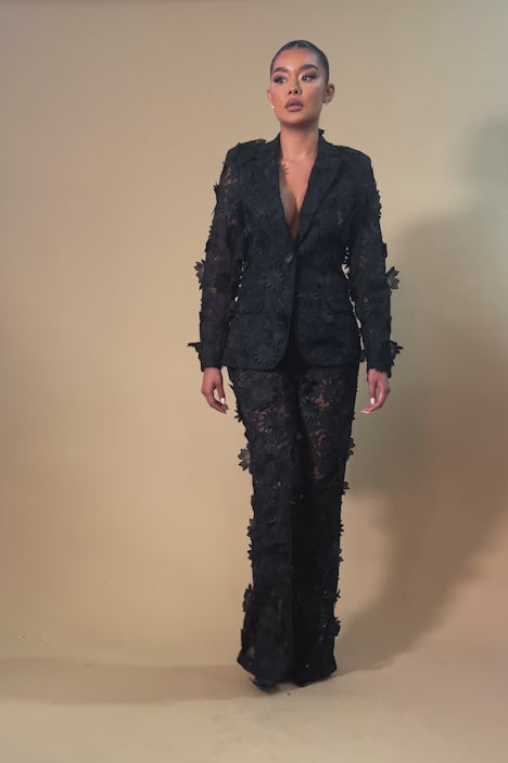 Denise Embroidered Blazer - Black