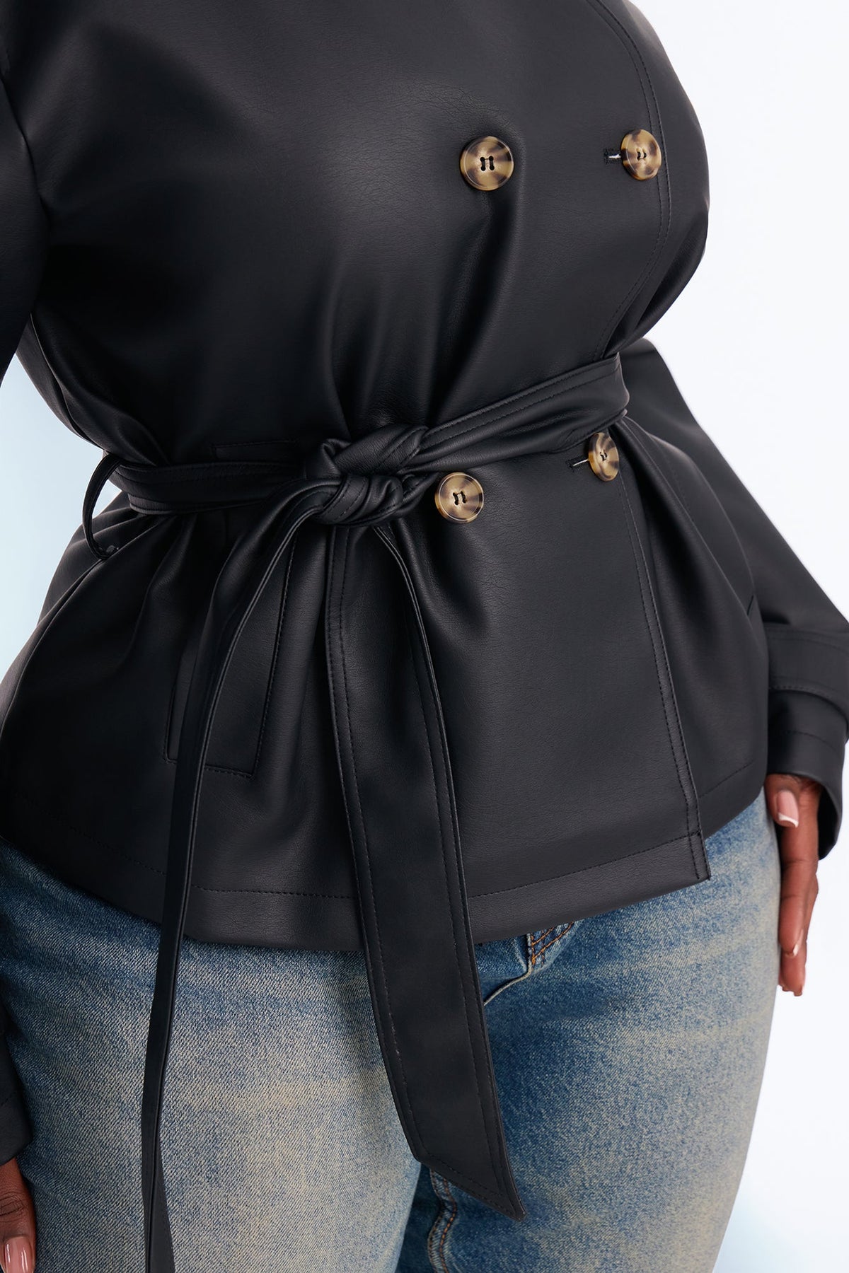 Inessa Faux Leather Trench Jacket - Black