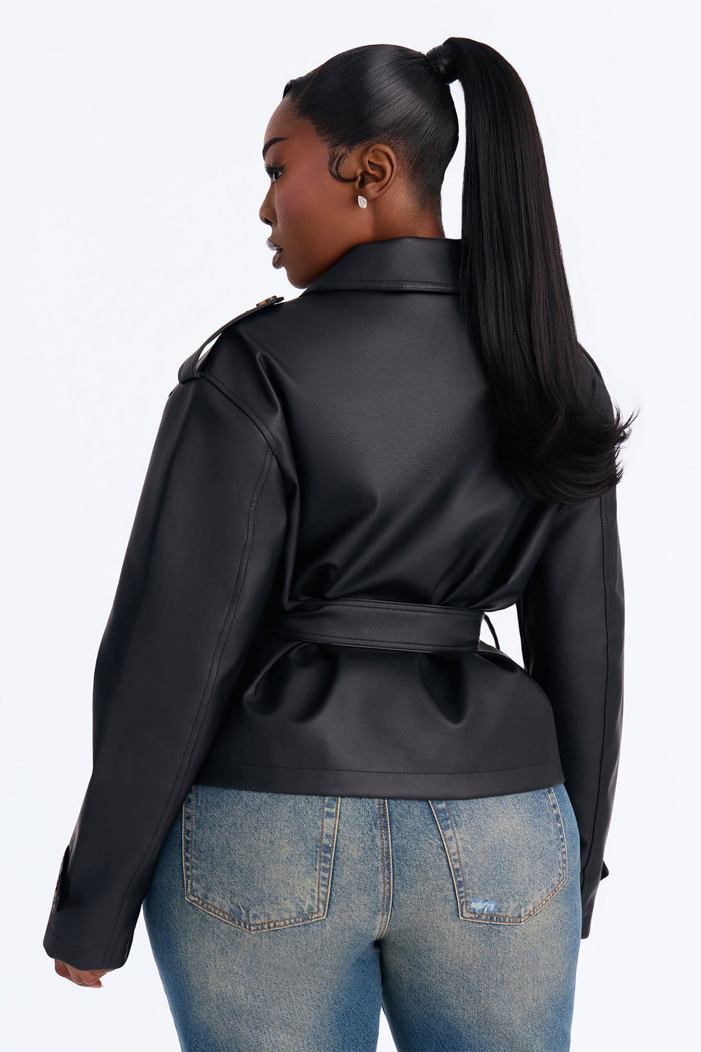 Inessa Faux Leather Trench Jacket - Black
