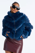 Luxe Life Faux Fur Jacket - Storm Blue