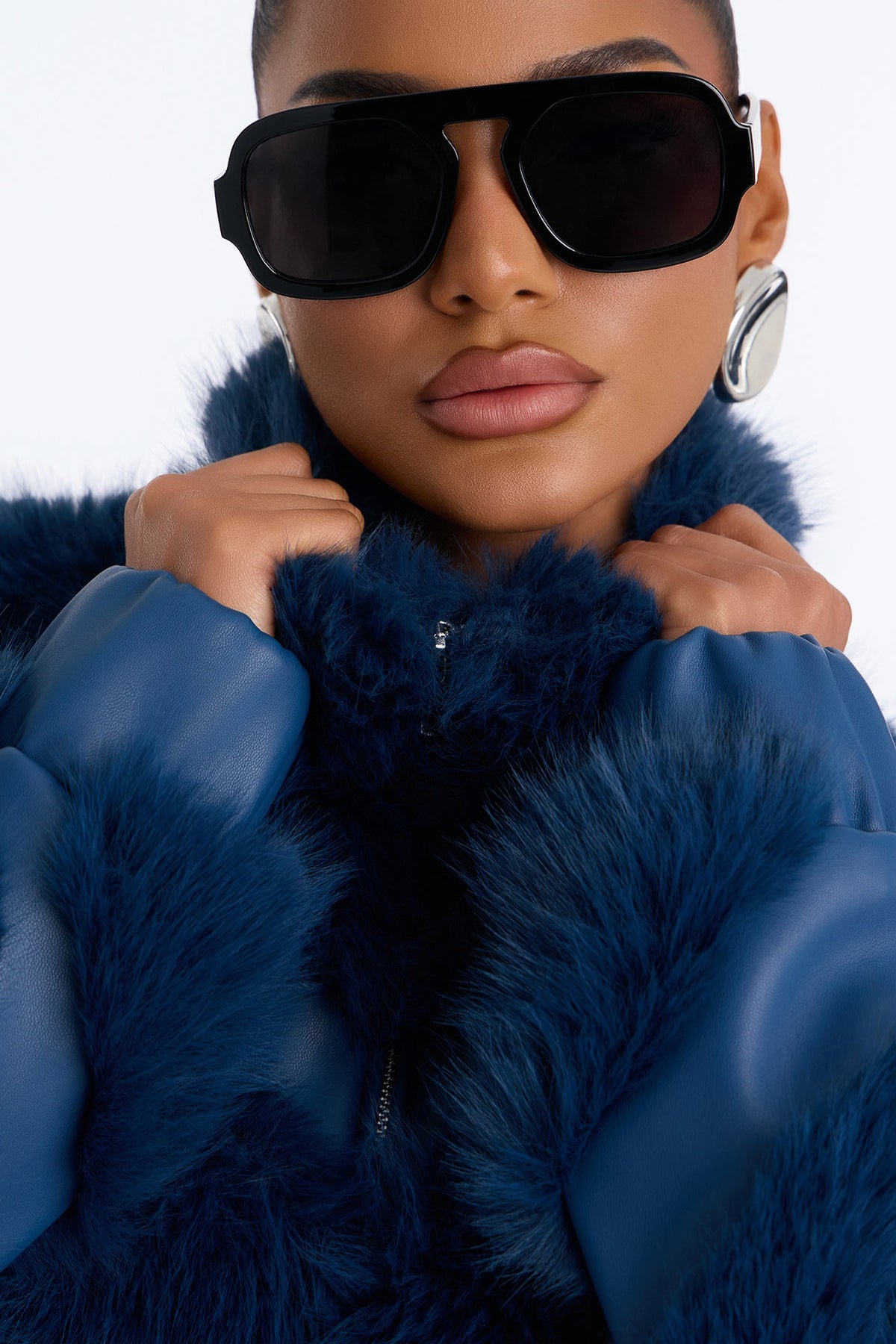 Luxe Life Faux Fur Jacket - Storm Blue