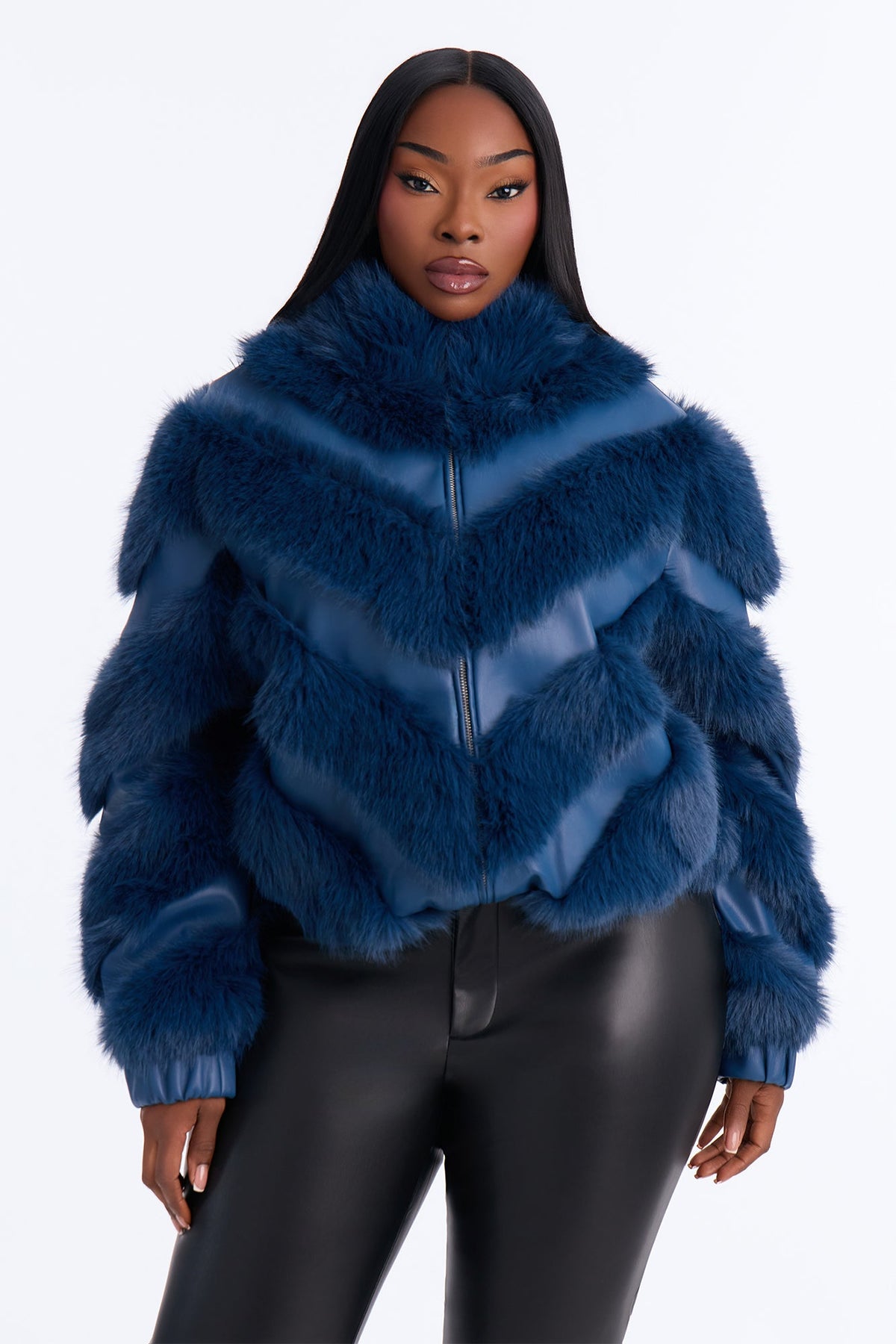 Luxe Life Faux Fur Jacket - Storm Blue