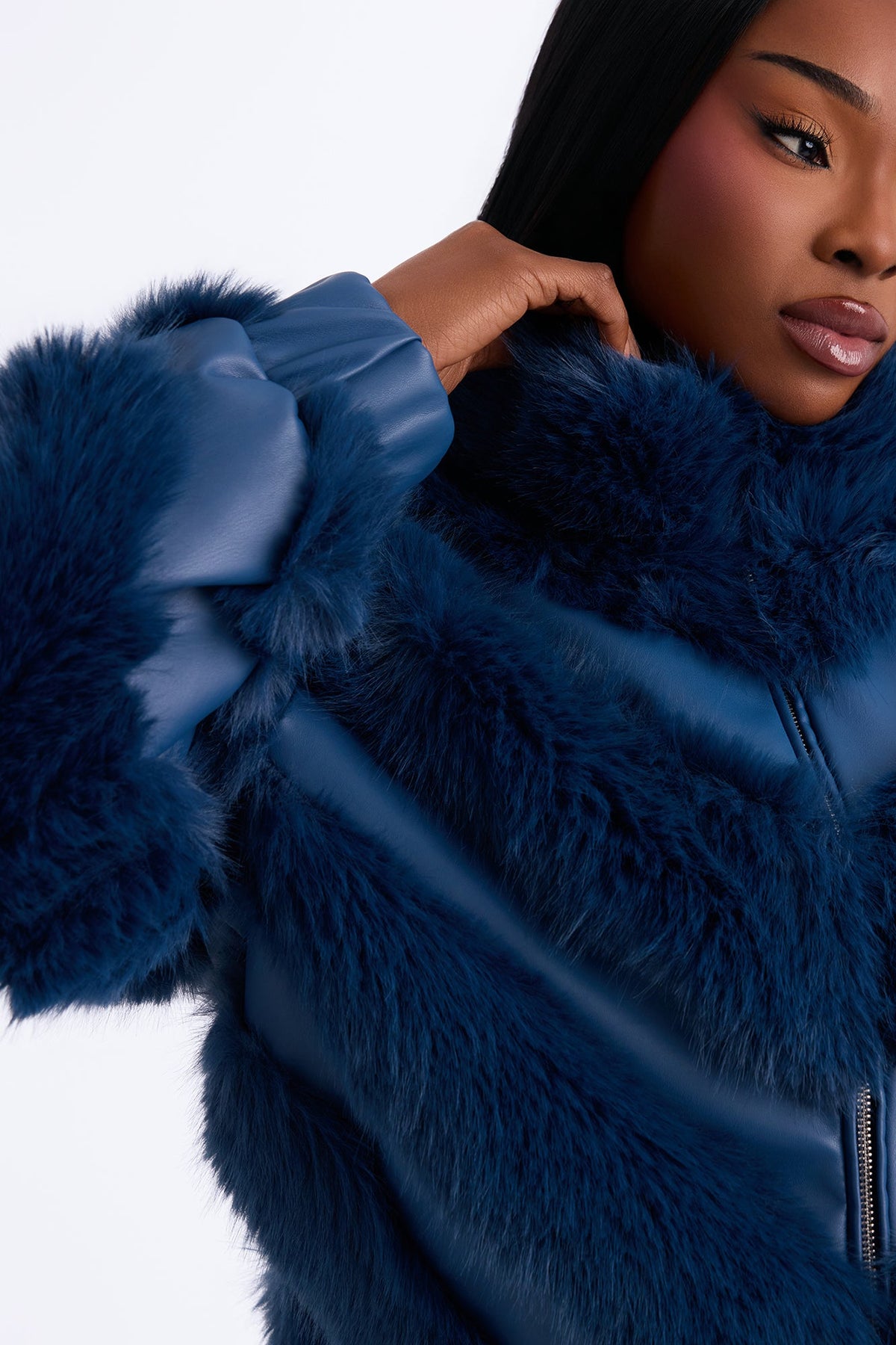 Luxe Life Faux Fur Jacket - Storm Blue